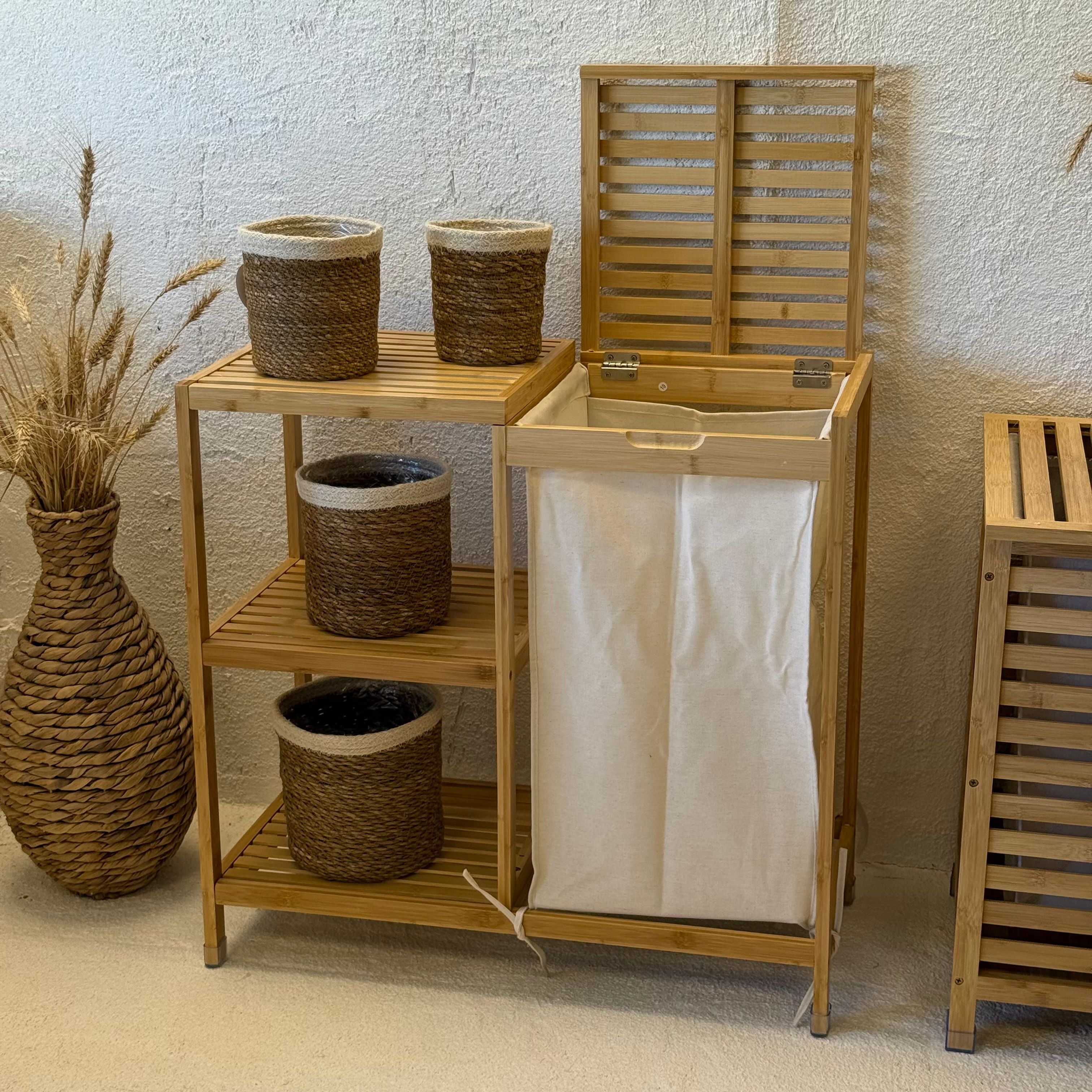 Bambu Dolap ve Kirli Çamaşır Sepeti 68x33x65 cm 