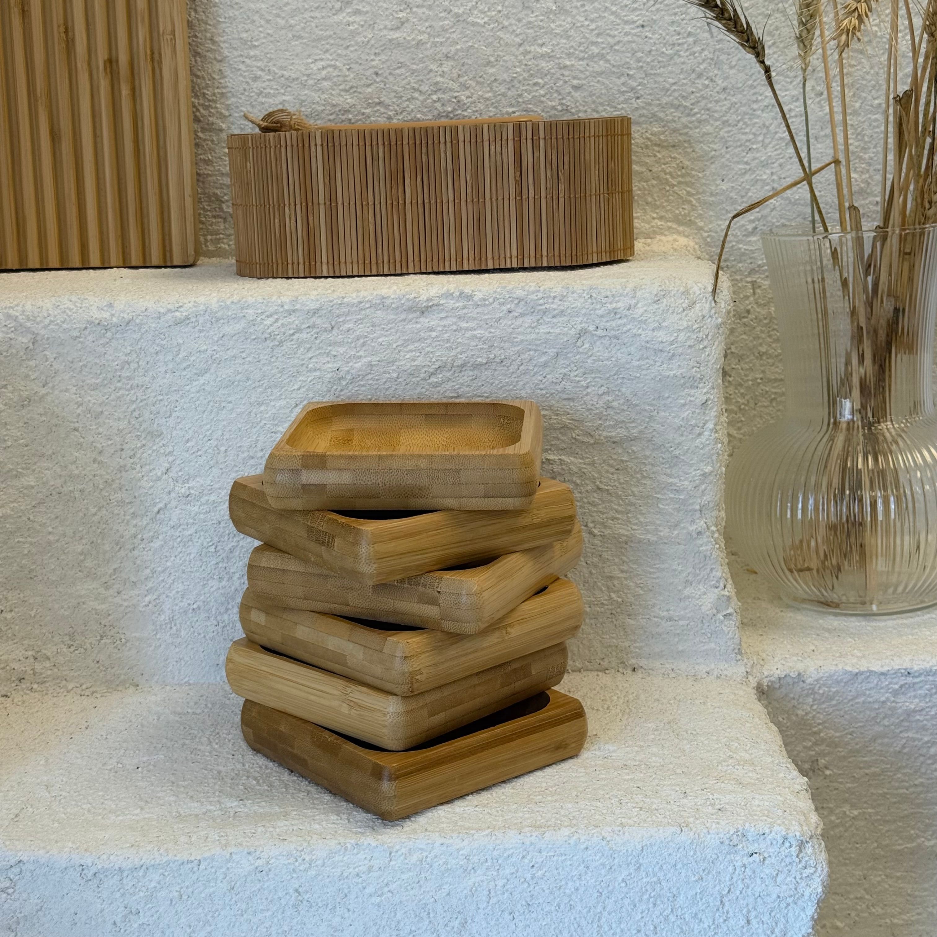  Eva Bambu Kare Çerezlik Kahvaltılık Seti 12x12x2,5 cm 6 adet (SÜPER FİYAT)