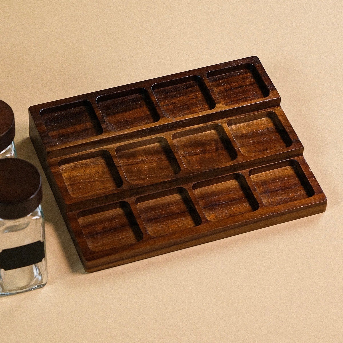 Spice Ahşap Standlı 12 li Cam Baharatlık Seti 120 ml 