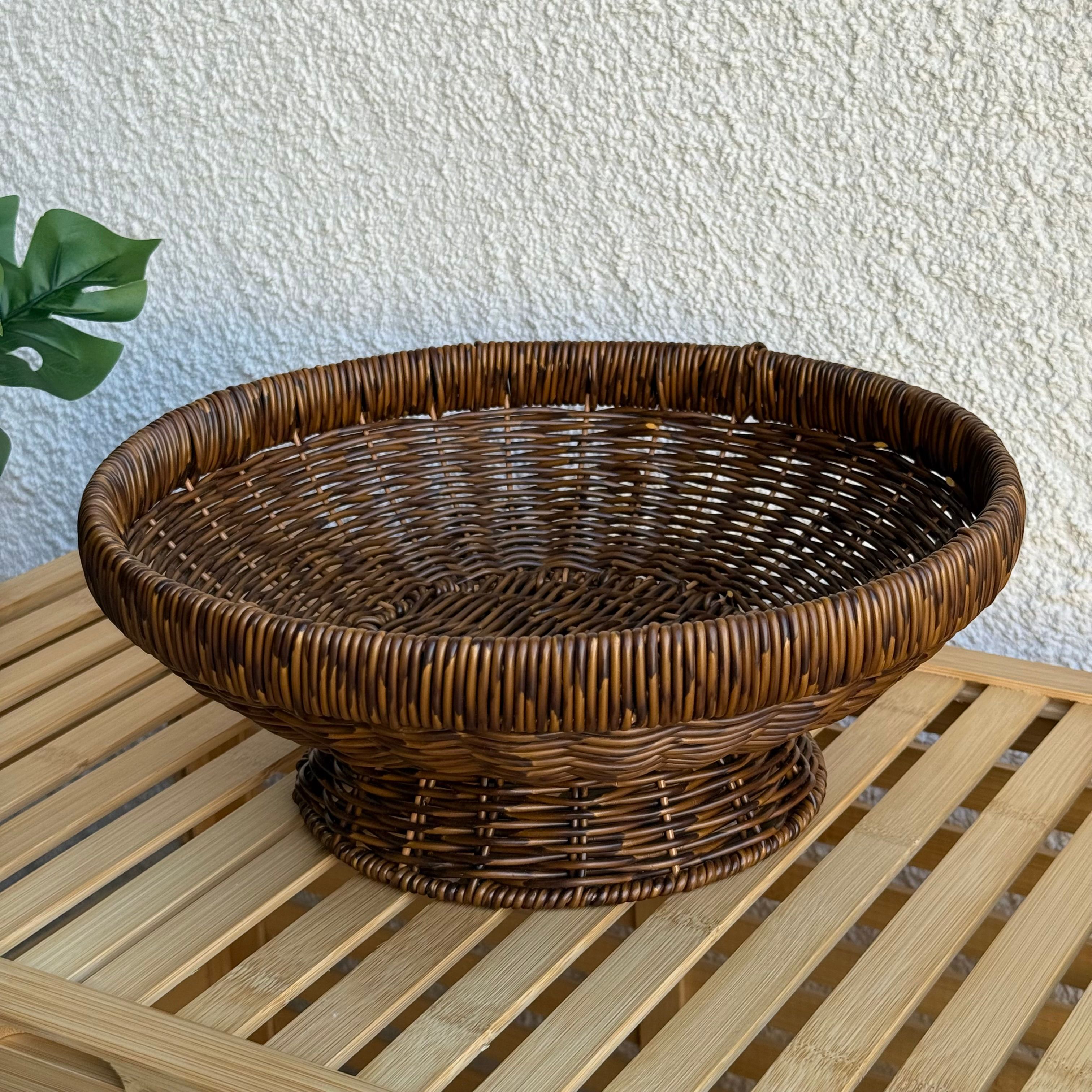 Lara Rattan Ayaklı Yuvarlak Büyük Boy Meyvelik 31 CM Kahve Rengi 