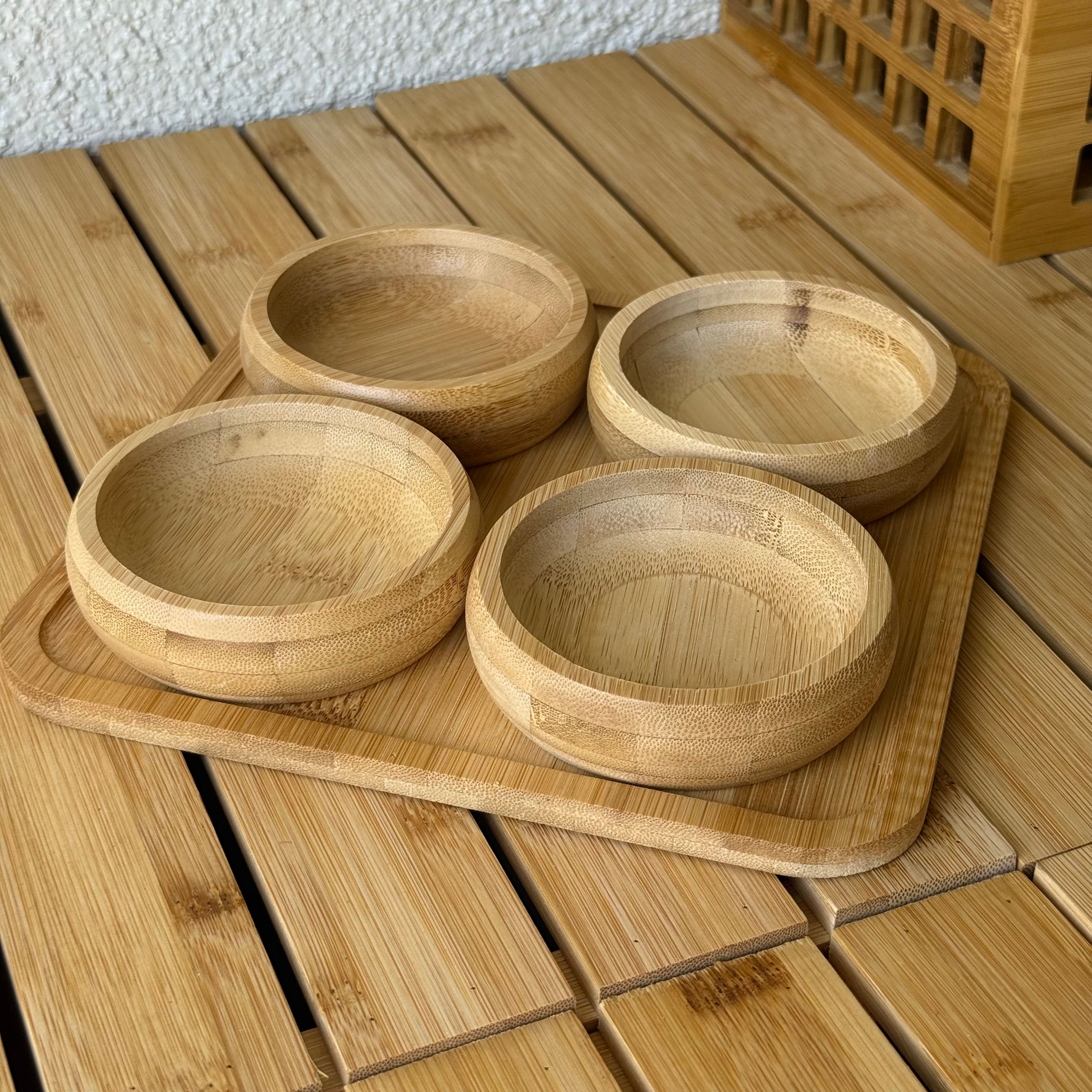 Roman Yuvarlak Bambu Standlı Çerezlik Seti (KOD:9081)