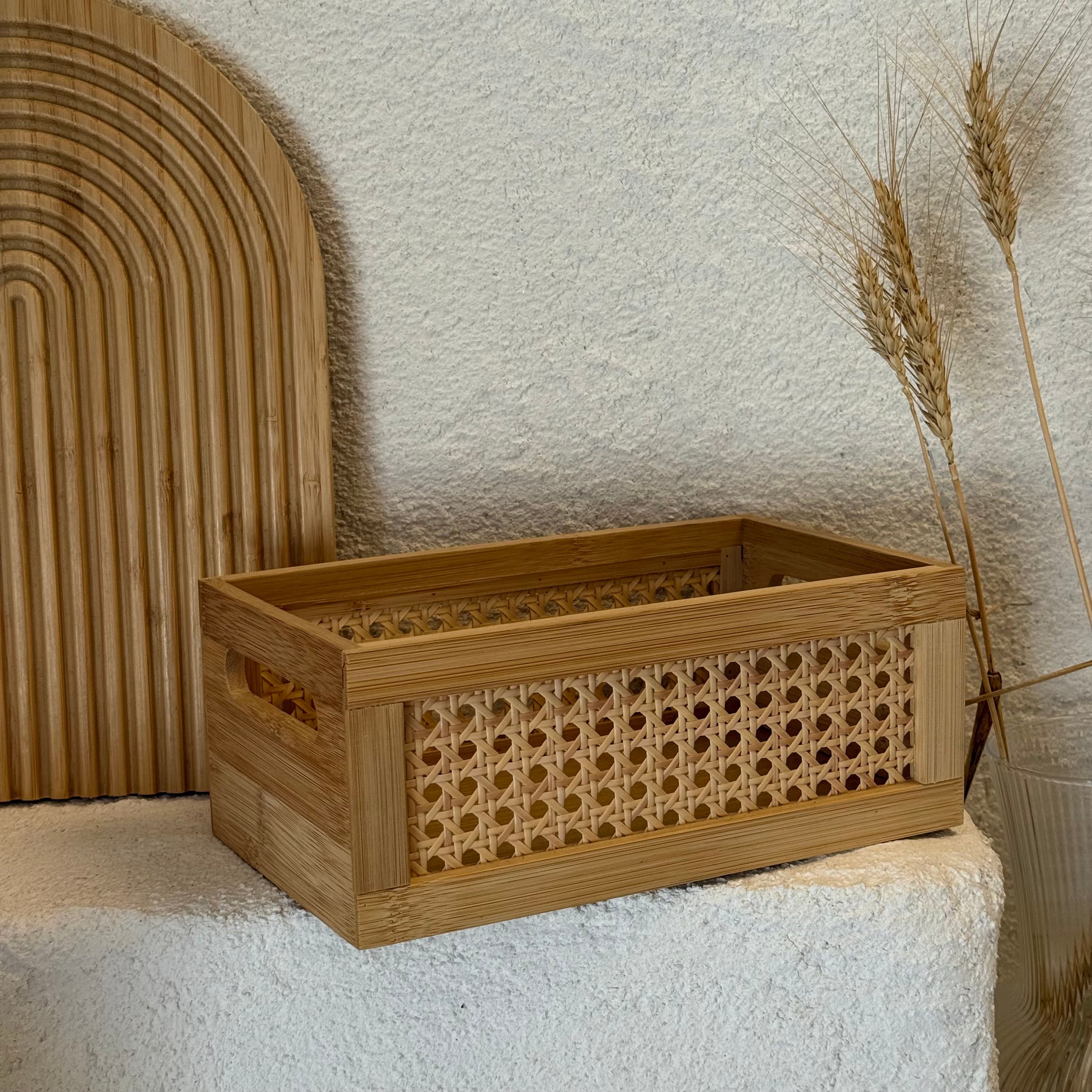 Dikdörtgen Bambu-Rattan Organizer 25x15x10 cm 