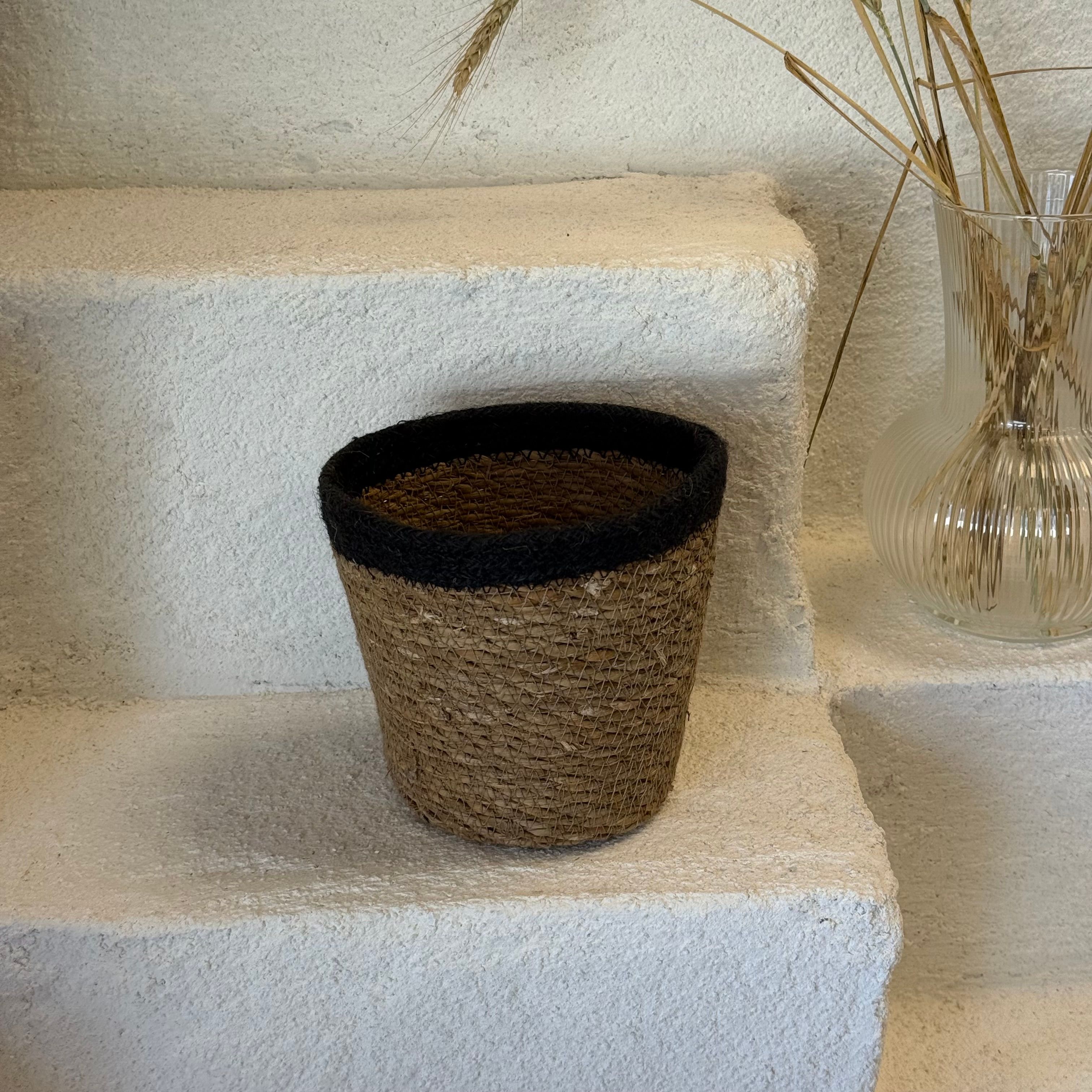 Sever Hasır Sepet Saksı Siyah Çizgili 15x15 cm 