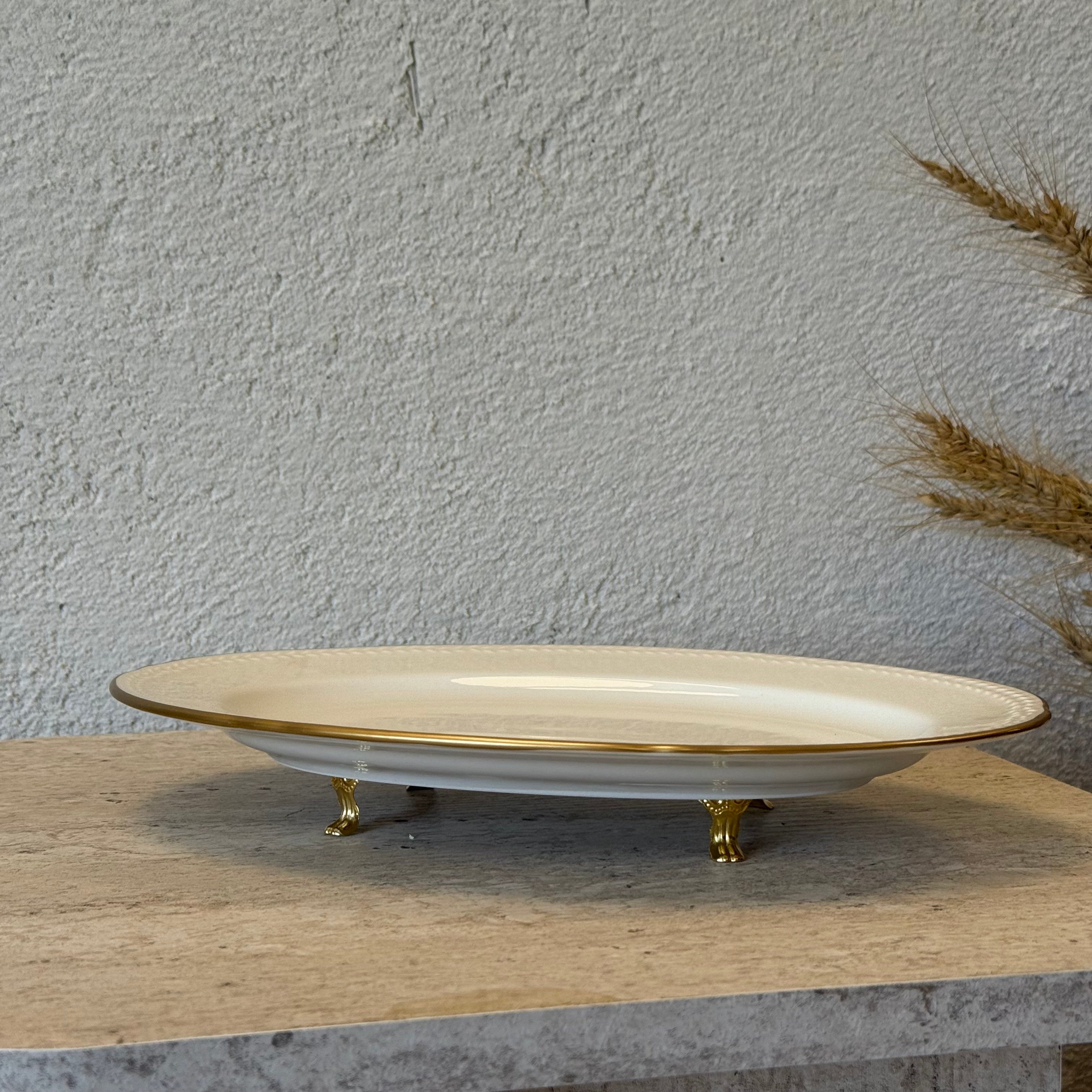 Firuze Gold Yaldızlı Porselen Oval Ayaklı Kayık  30x21x4 cm (3799)
