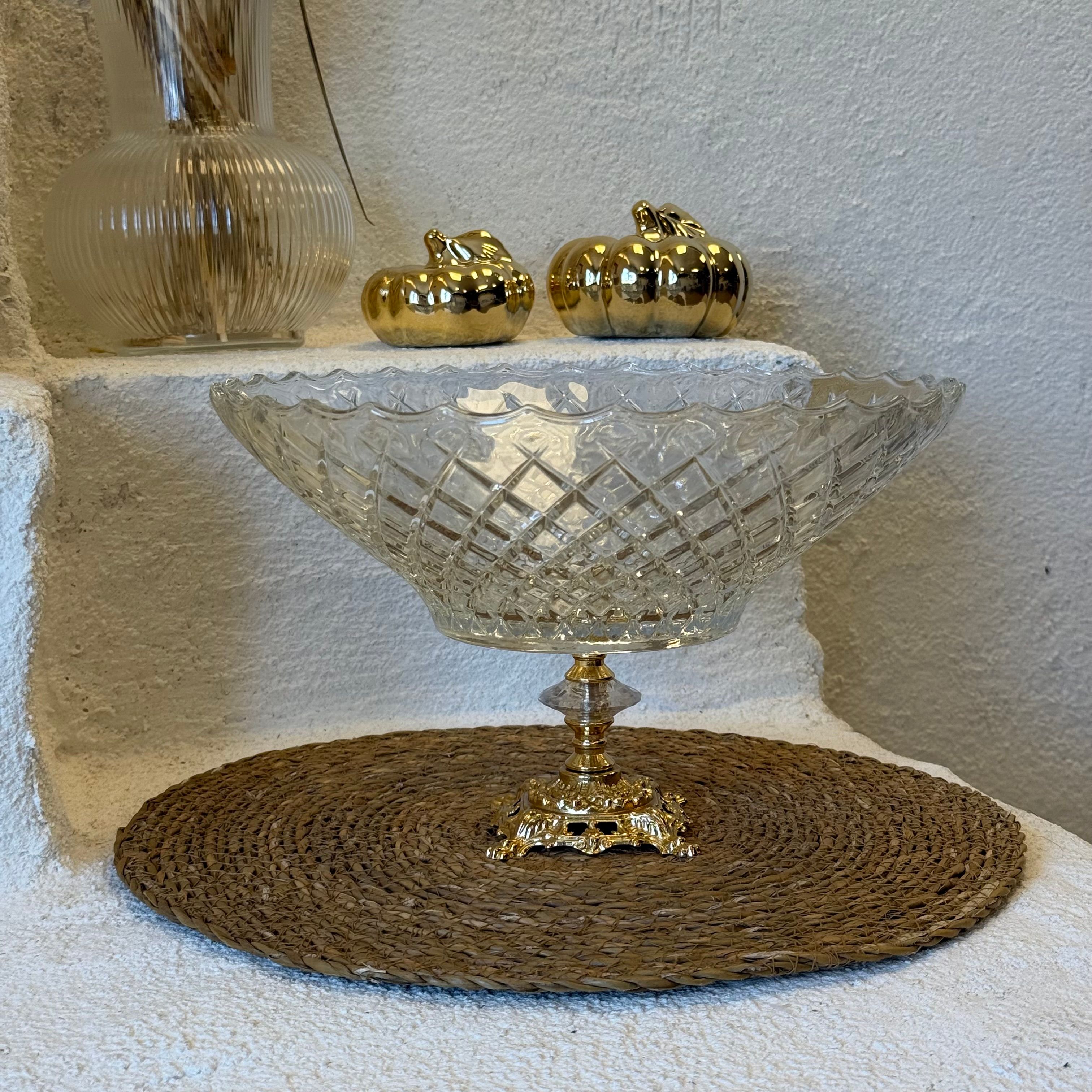 Hanedan Gold Ayaklı Cam Kase 29x29x18 cm (2721)