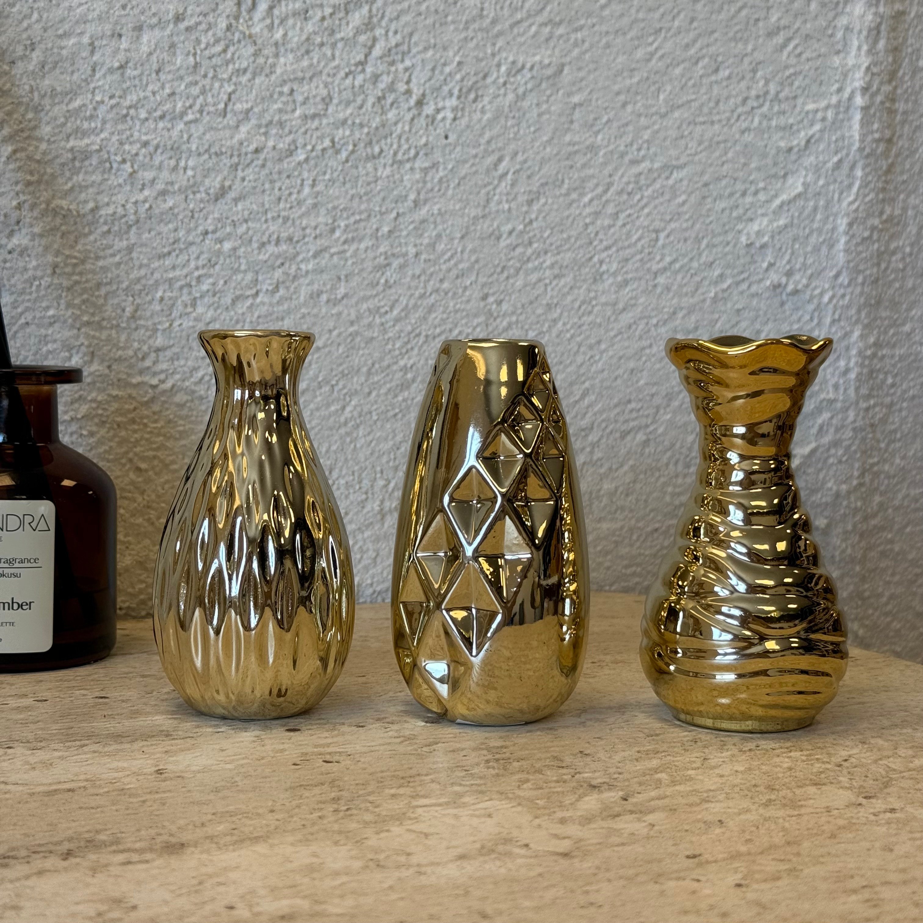 Lüks 3 Lü Gold Dekoratif Vazo Seti 11 CM 