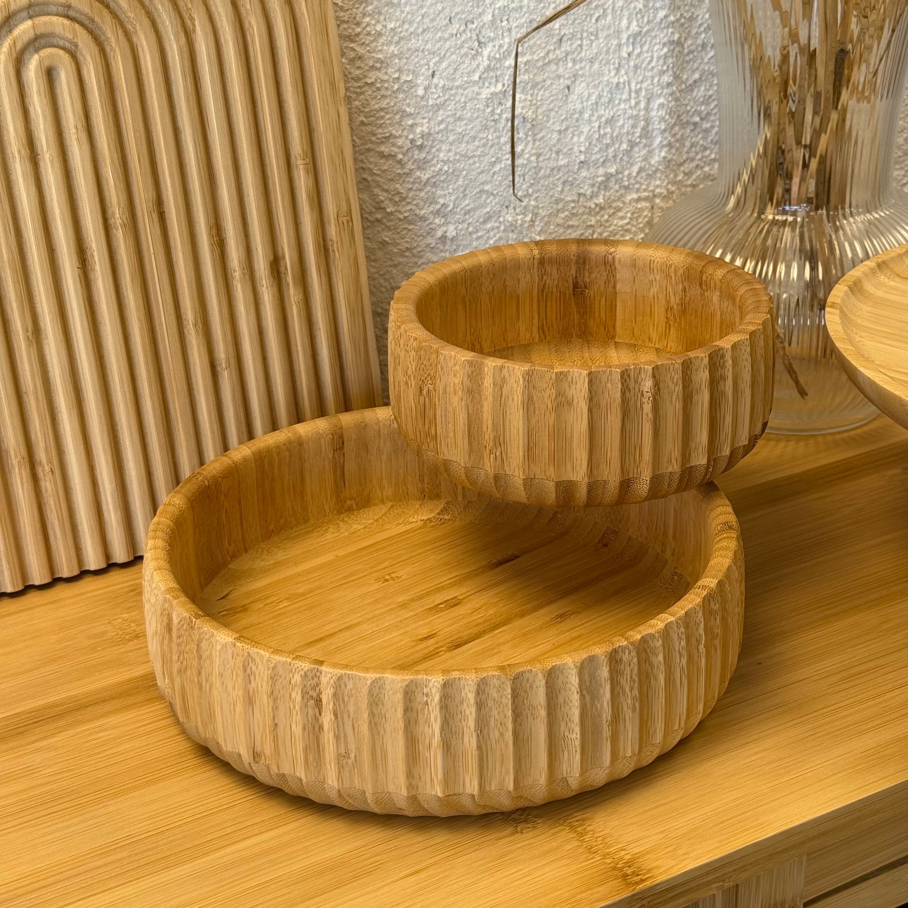 Bambu Yuvarlak İki Boy Oyuk Kase Seti 22 cm, 15 cm 