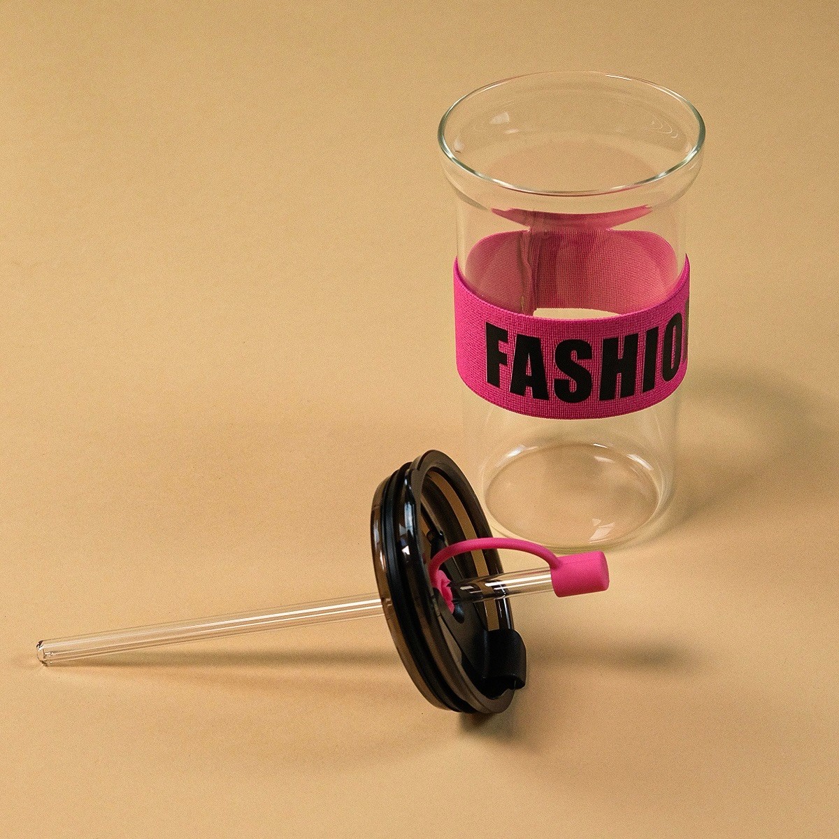 Fashion Ğipetli Borosilikat Cam Bardağı Fuşya 500 ML 