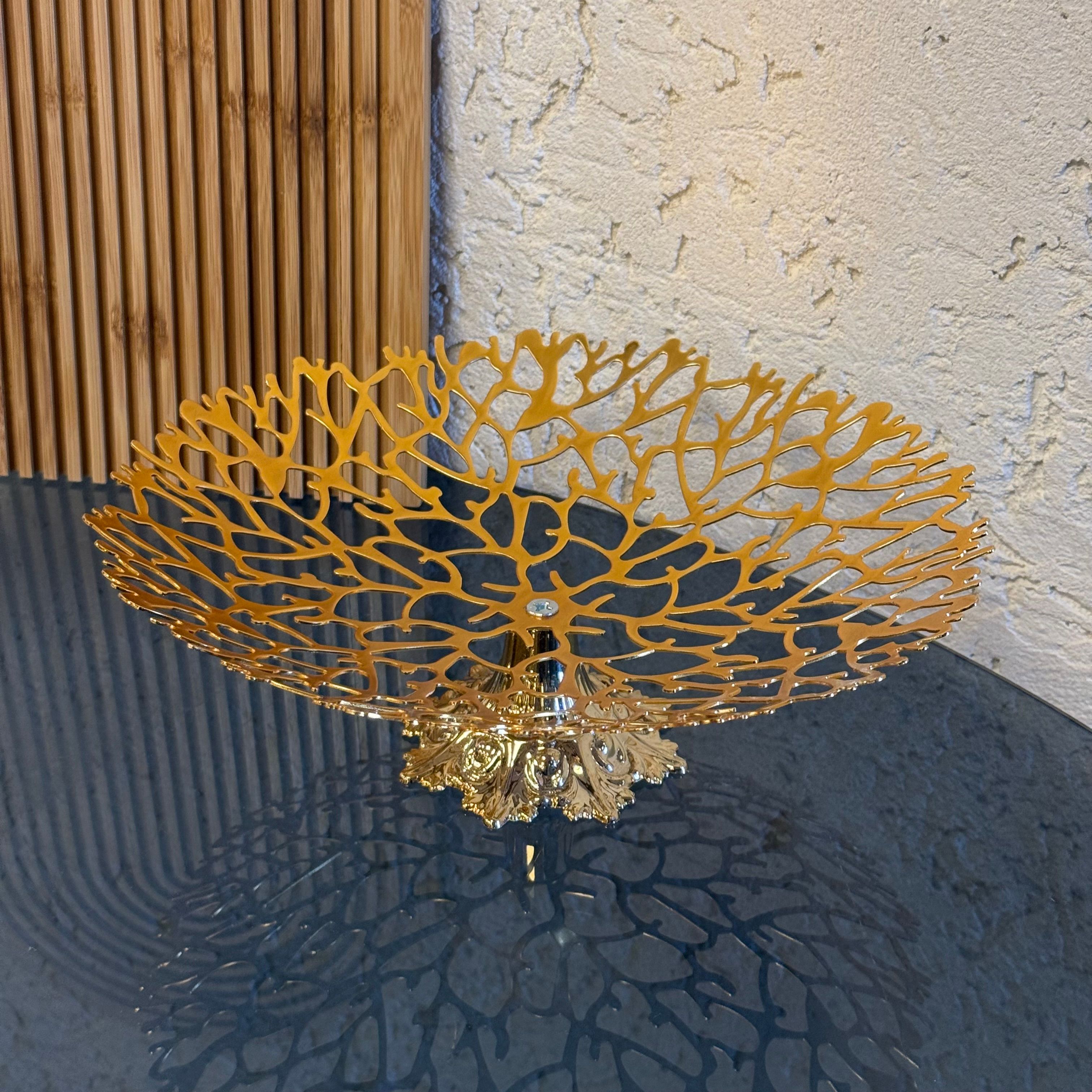 Evanev Lazer Kesim Ayaklı Meyvelik Gold 28x28 cm 