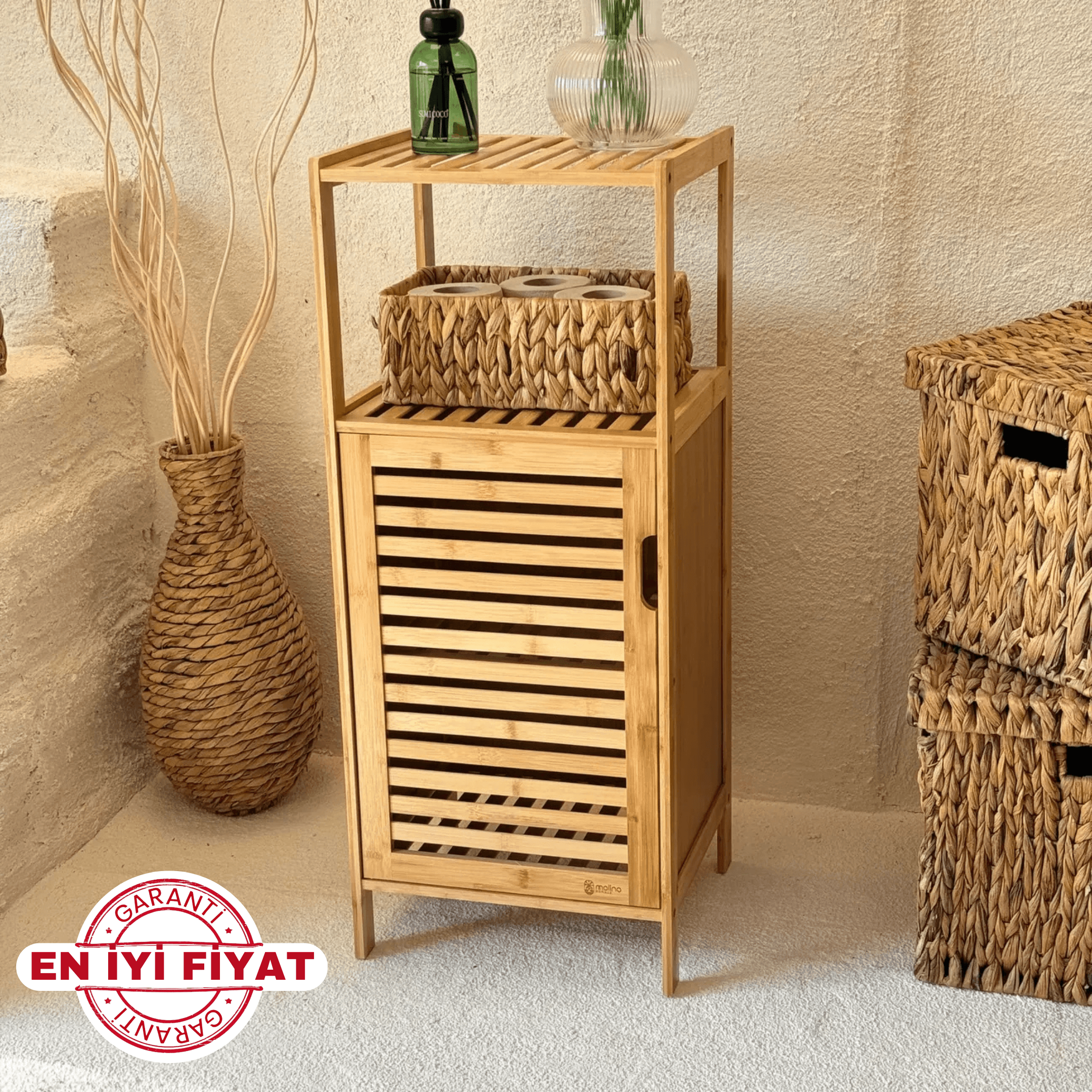 Melis Bambu Tek Kapaklı,2 Katlı Çok Amaçlı Banyo Dolabı 87x36x33 cm (İMKANSIZ FİYAT)