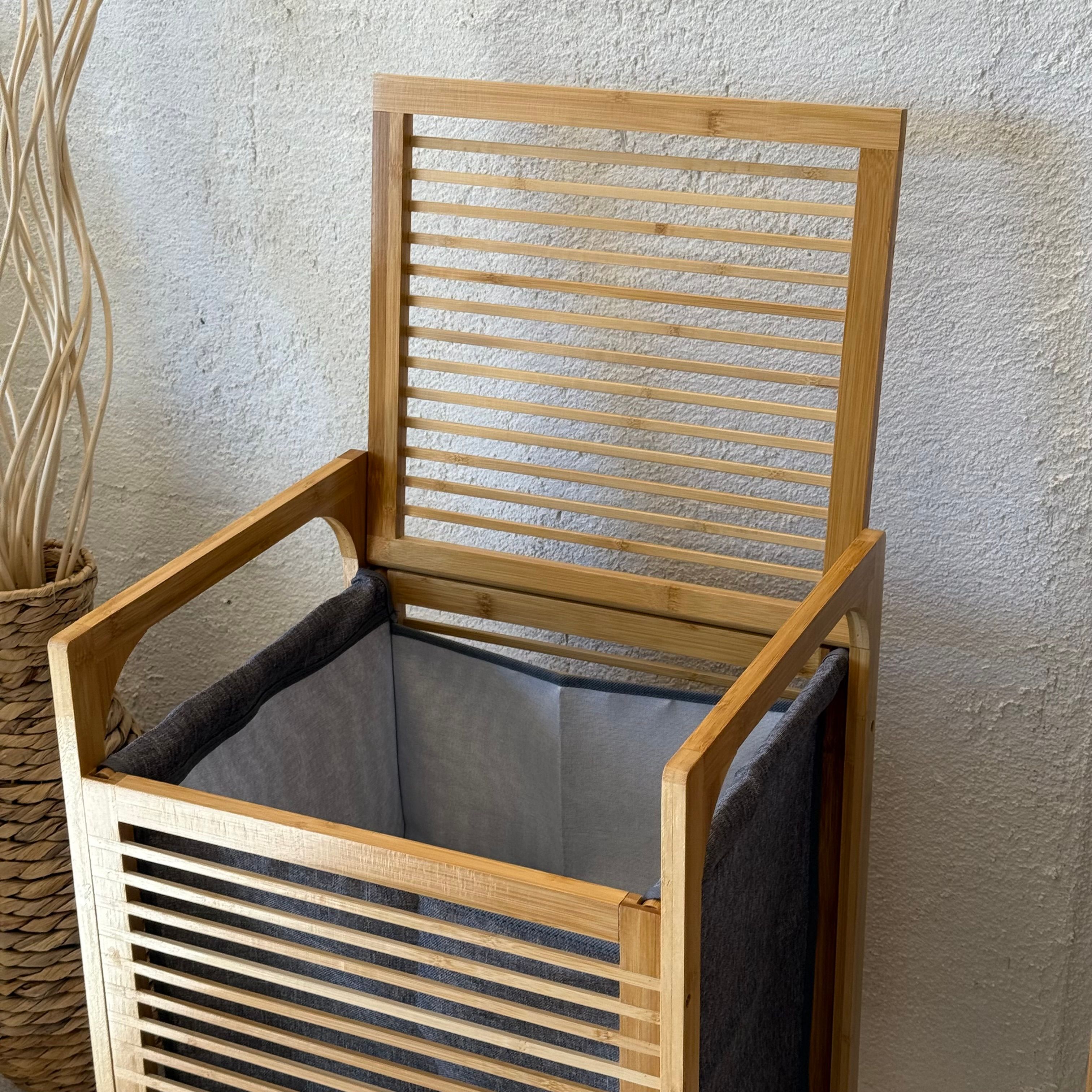 Rita Bambu Kirli Çamaşır Sepeti Kapaklı 61x45x35 cm (SÜPER+SÜPER FİYAT) Gri 
