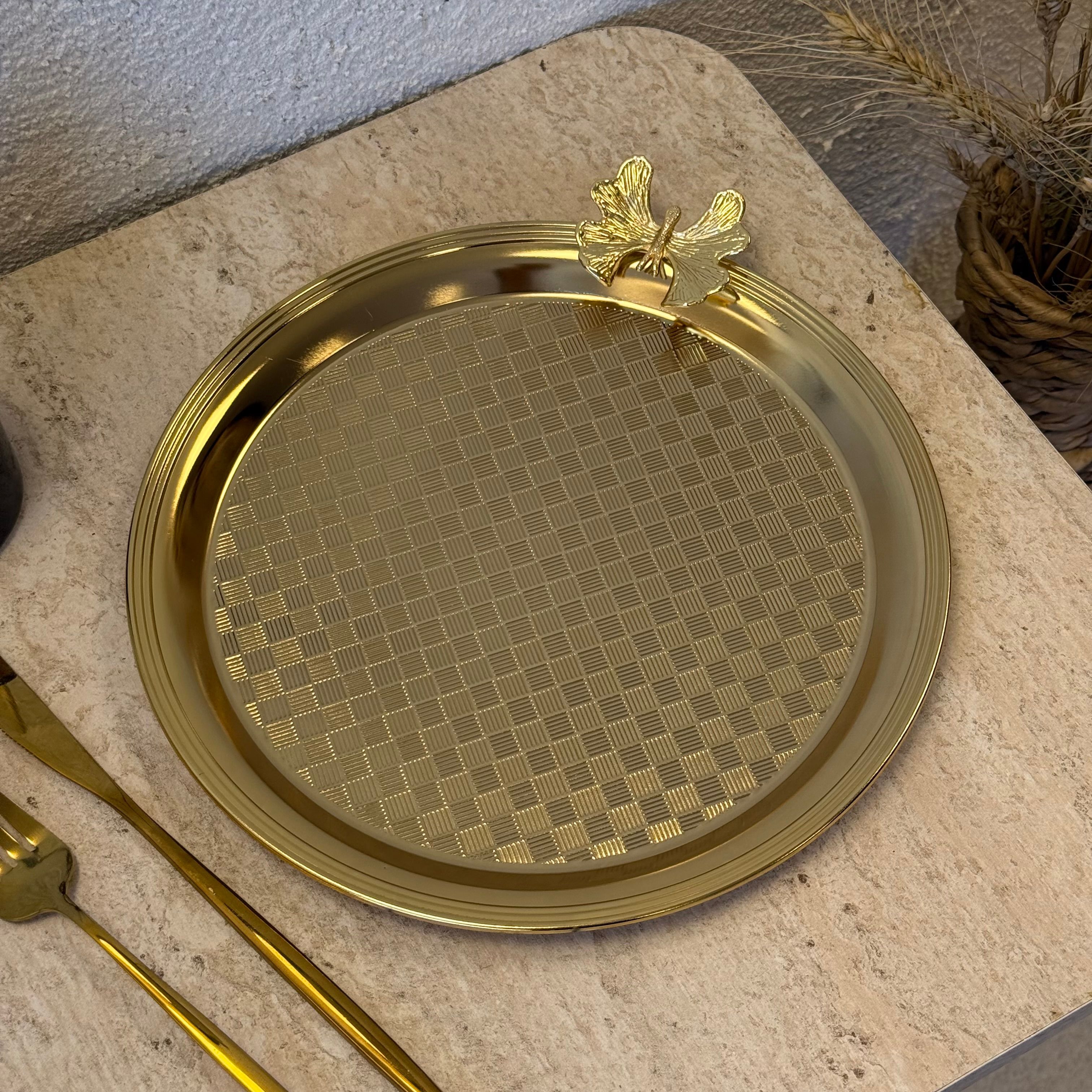 Yuvarlak Sunum Tepsisi Gold 25X25 CM 