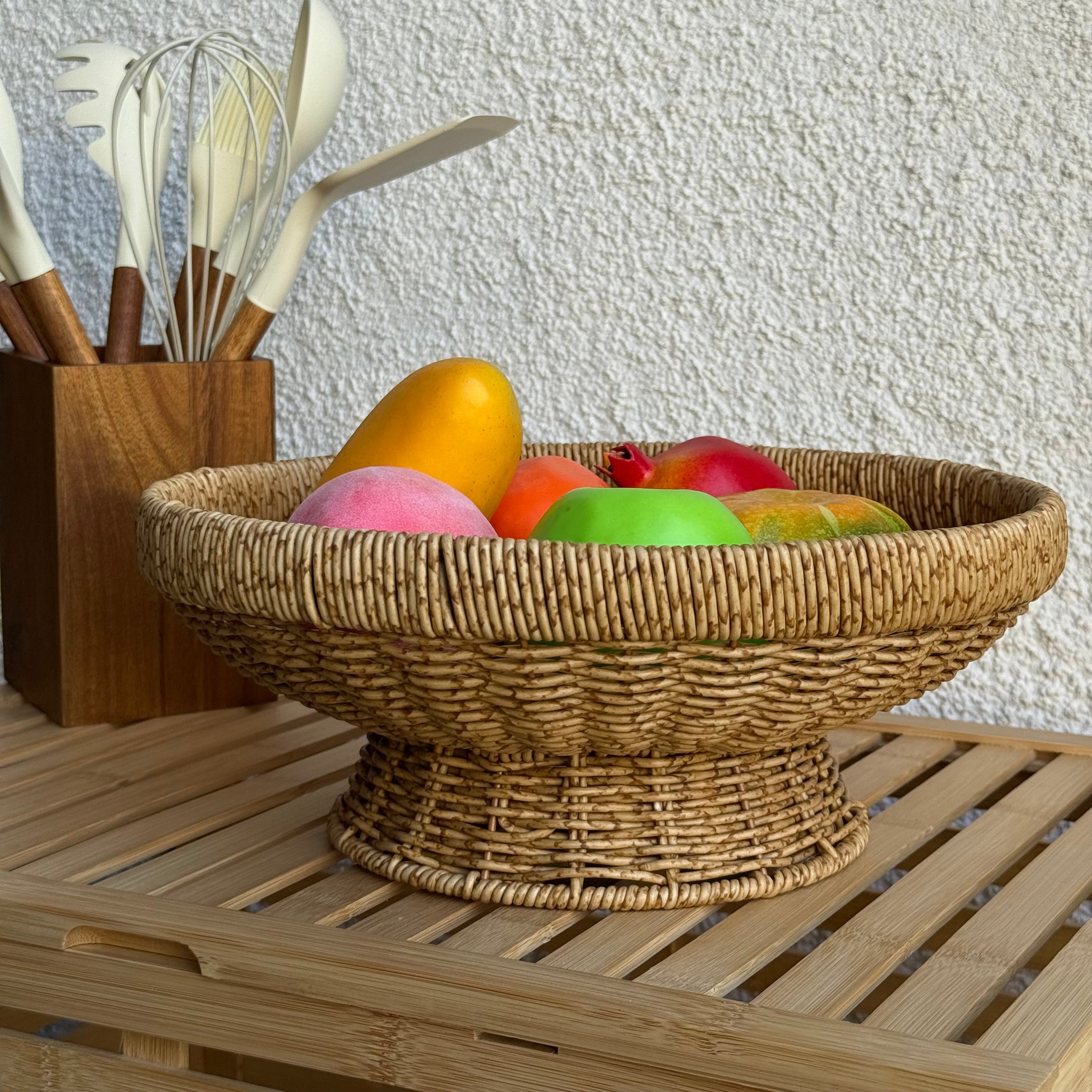 Lara Rattan Ayaklı Yuvarlak Büyük Boy Meyvelik 31 CM Naturel 