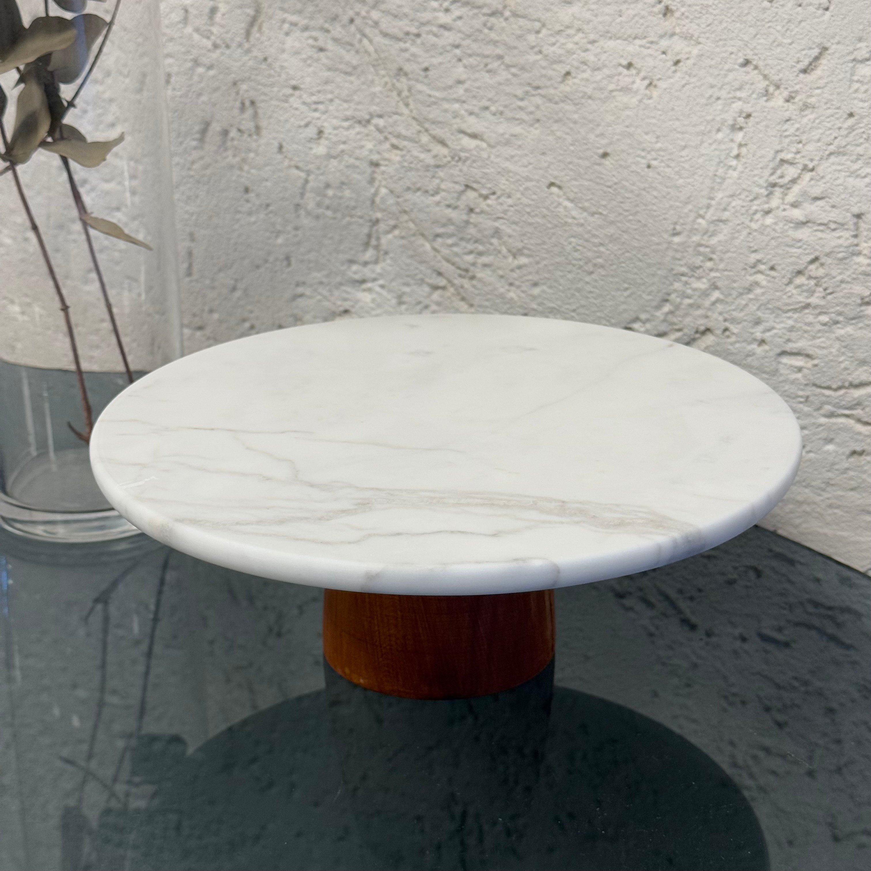 Saf Beyaz Mermer Kek Standı Sunumluk Naturel Ayak 25 x 25 x 9 cm 