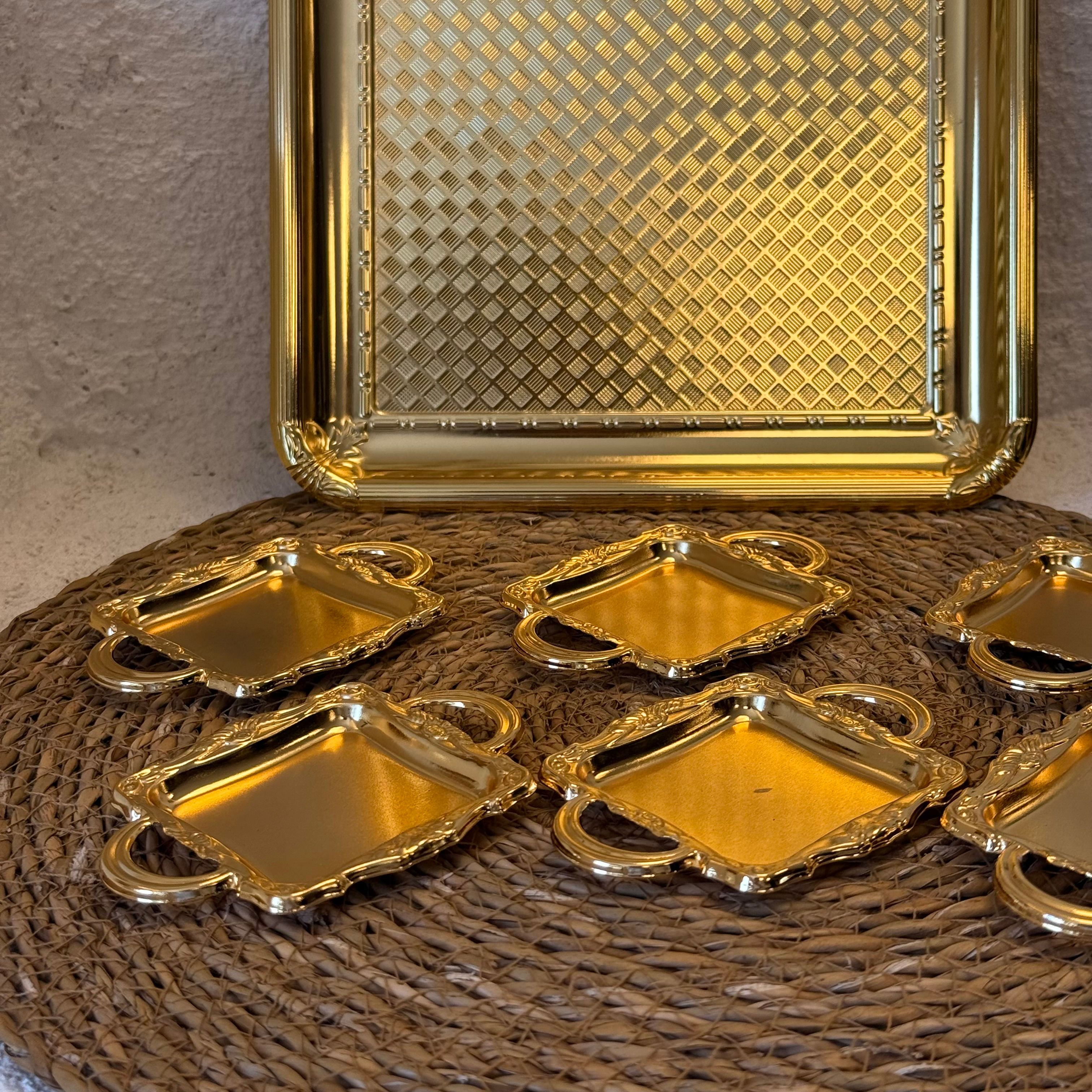 Cooker Kelebekli Kare Tepsi Alana, 6 Adet Kare Mini Sunumluk Hediye Gold 