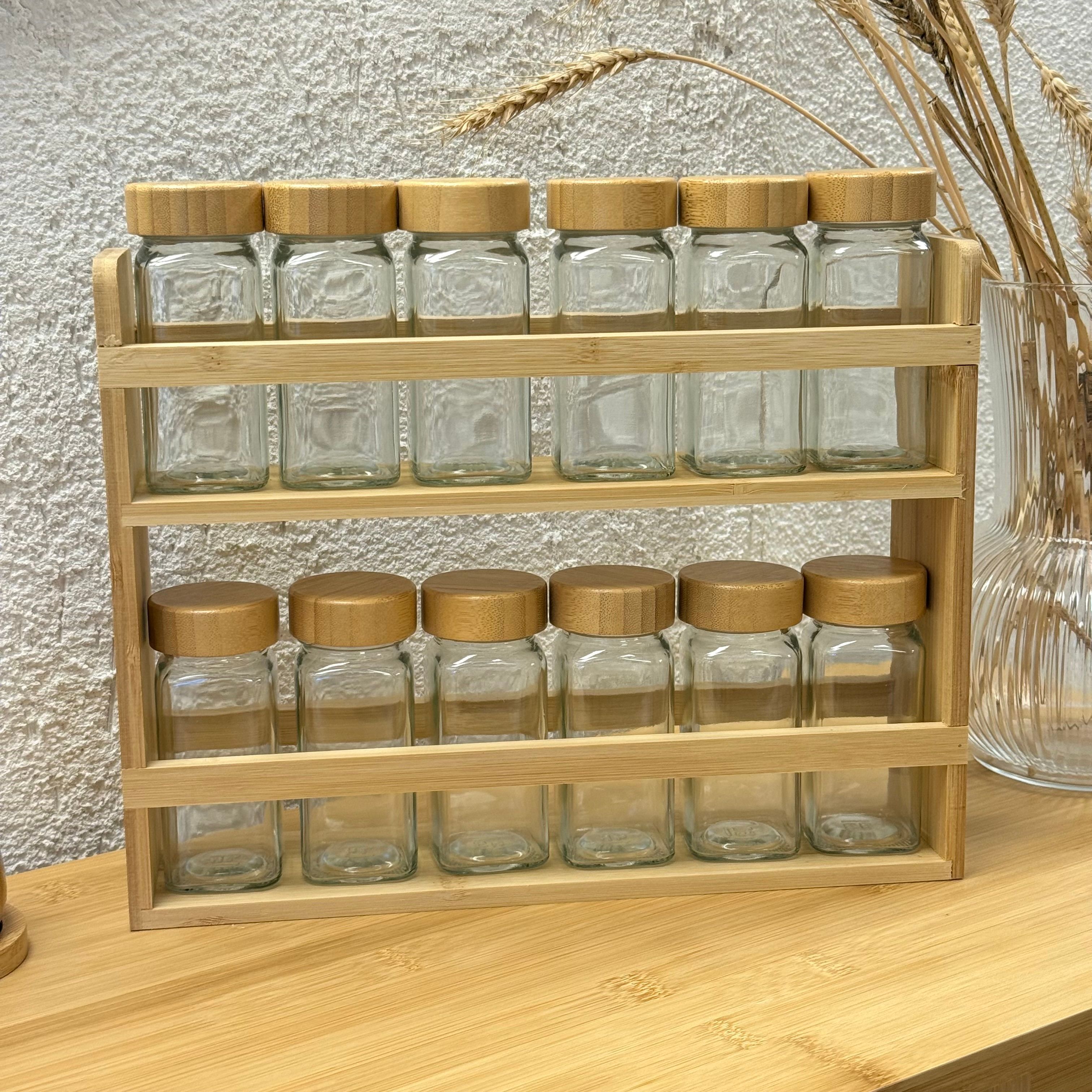 Bambu Standlı 12 Li Cam Baharatlık Seti 120 ml 