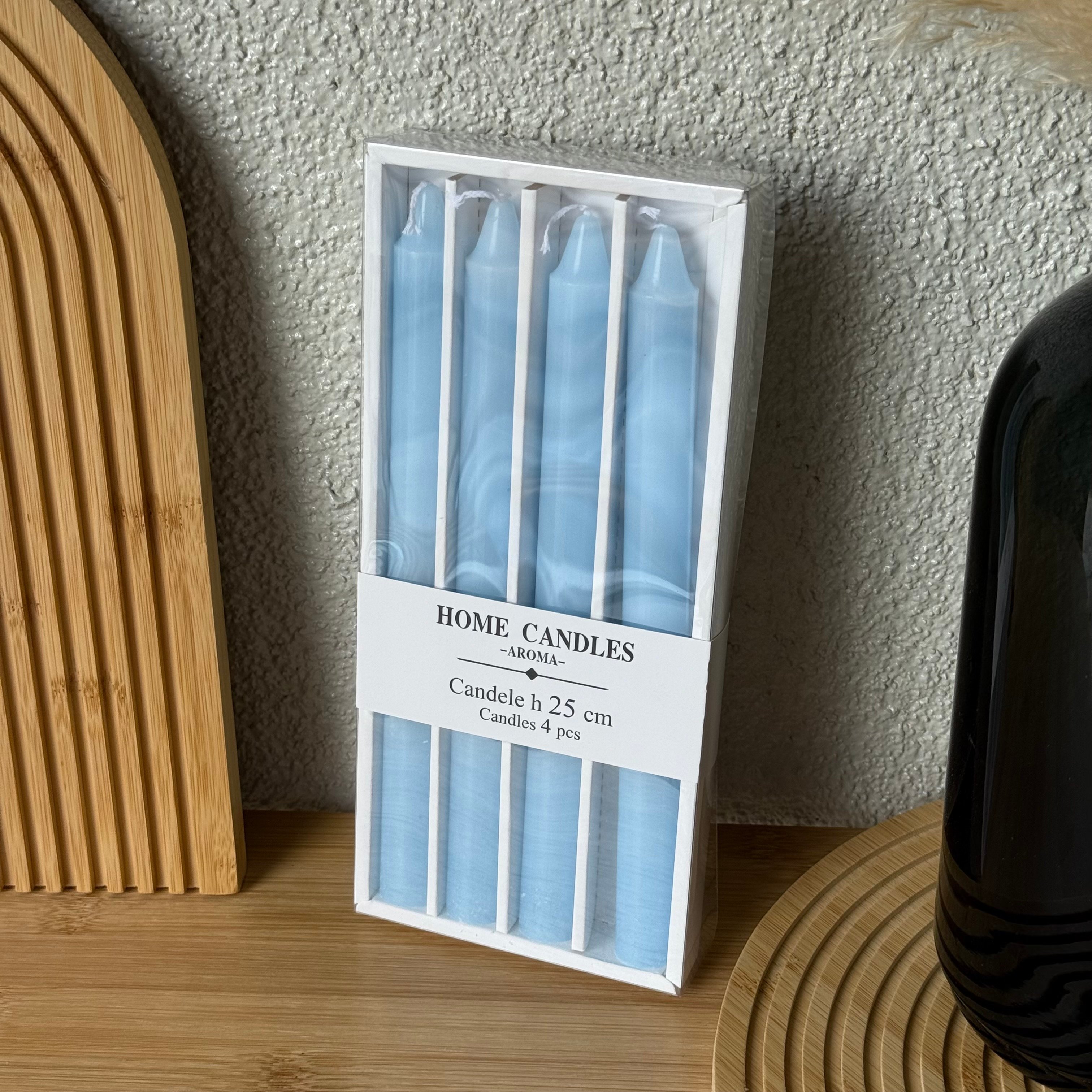 Home Candle 4 Lü Uzun Şamdan Mum Seti Mavi 
