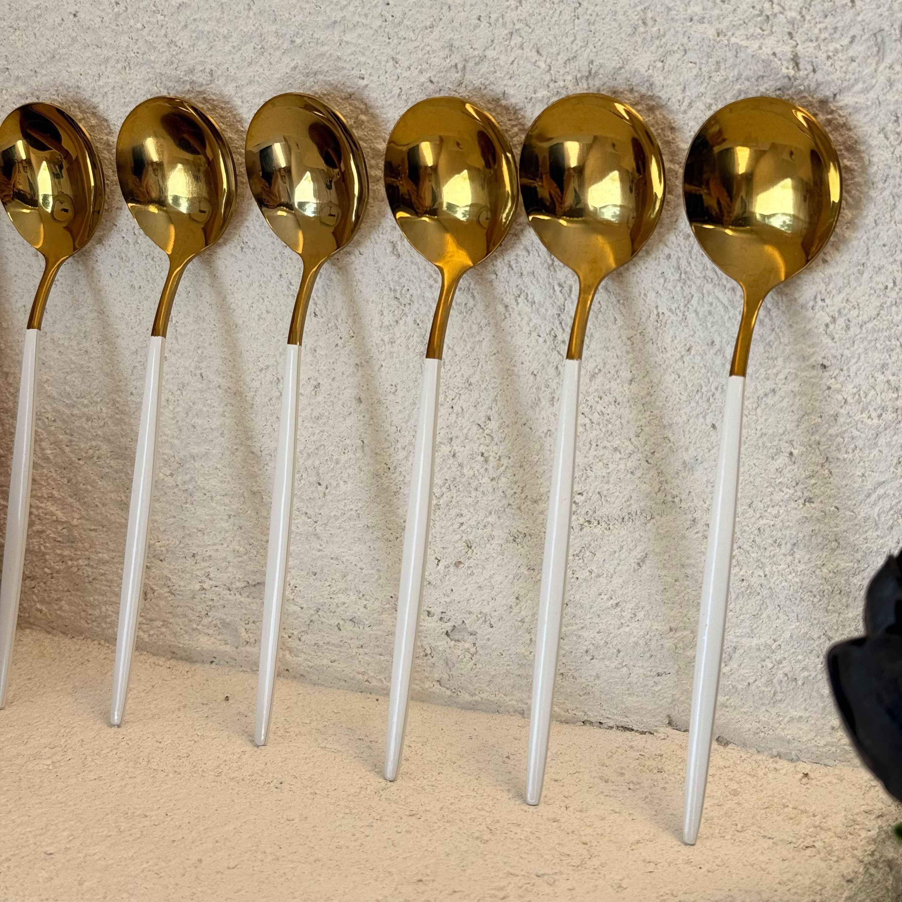 Zra Çorba Kaşığı Seti 6 Adet Beyaz-Gold 