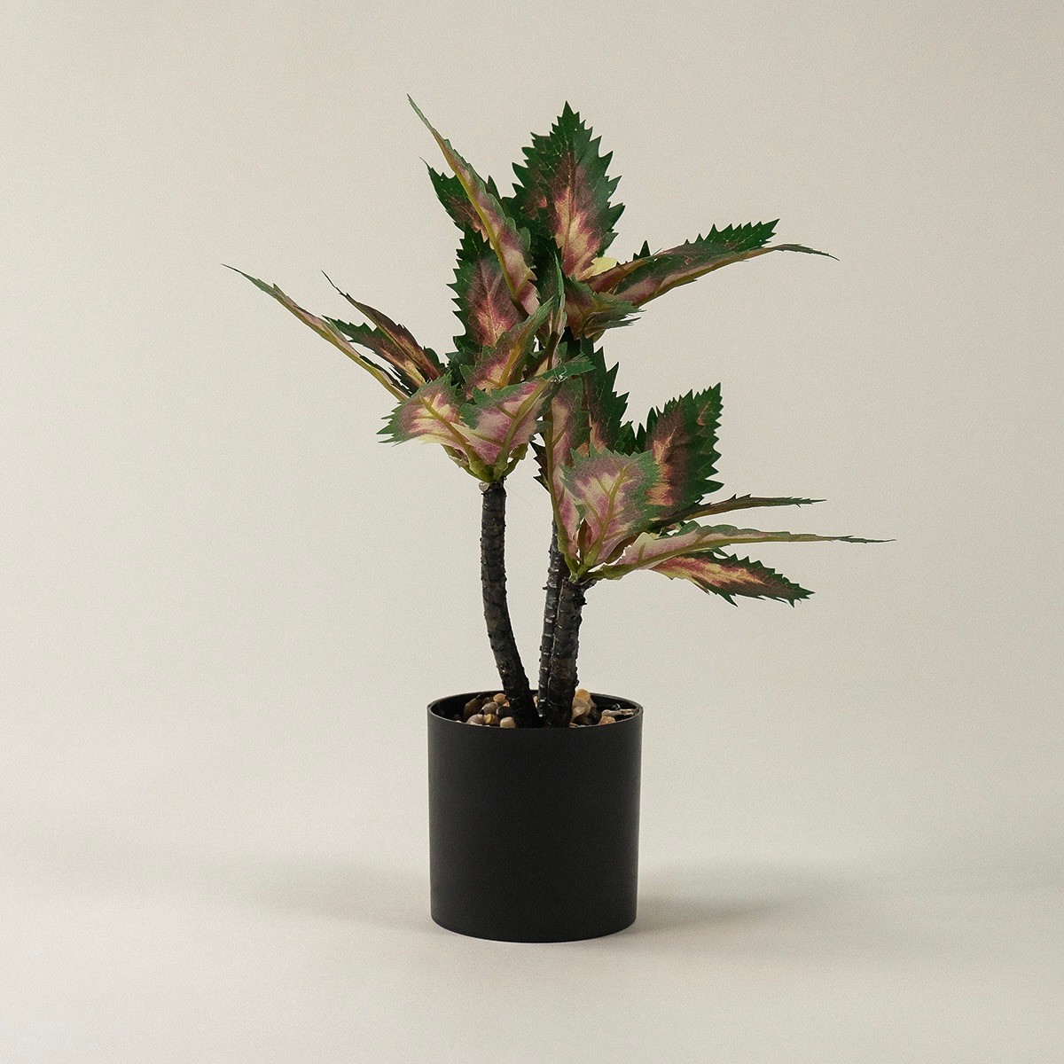 Coleus Saksılı Yapay Çiçek 30 cm Yeşil-Pembe 