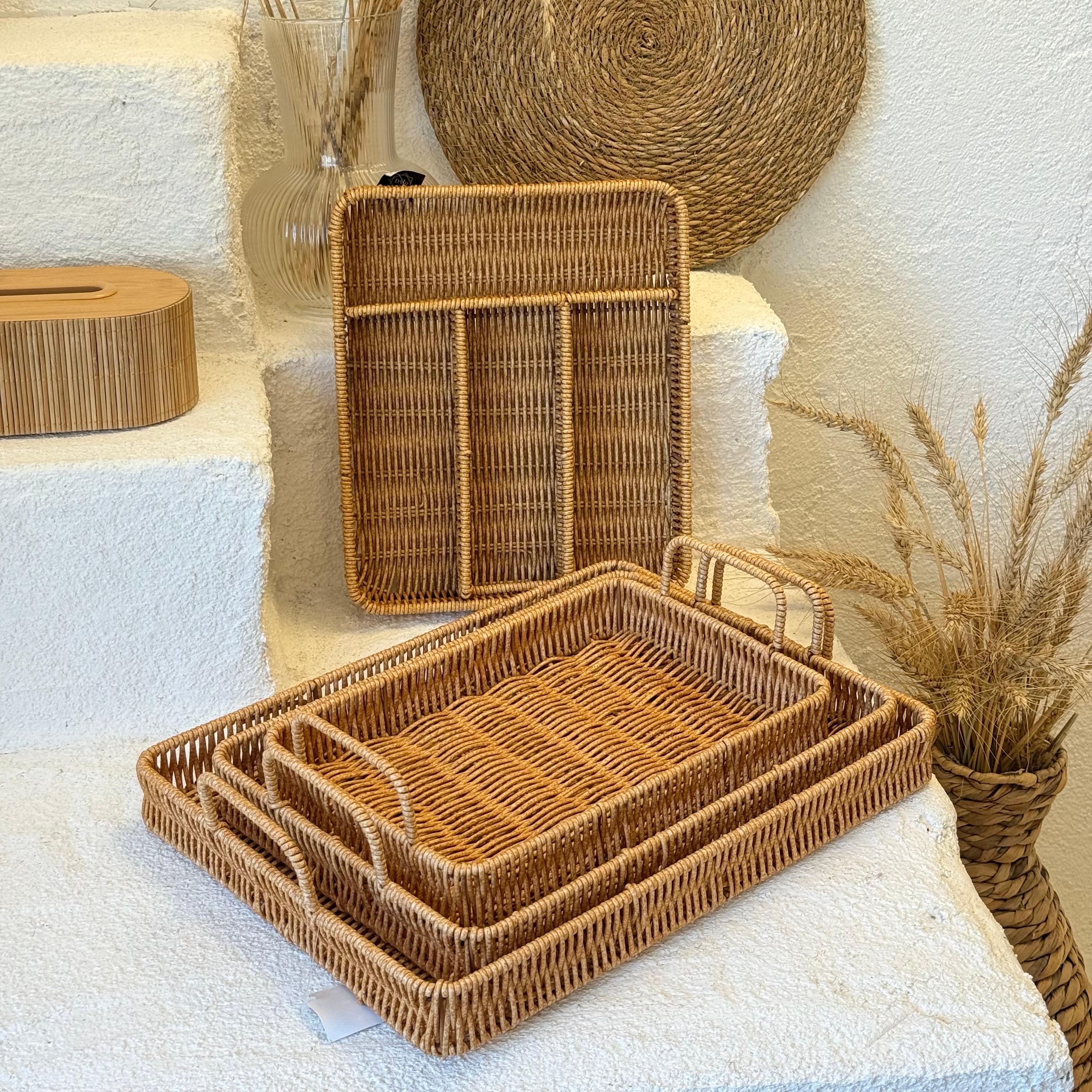 Rattan Set 3 Boy Tepsi ve Rattan Kaşıklık 