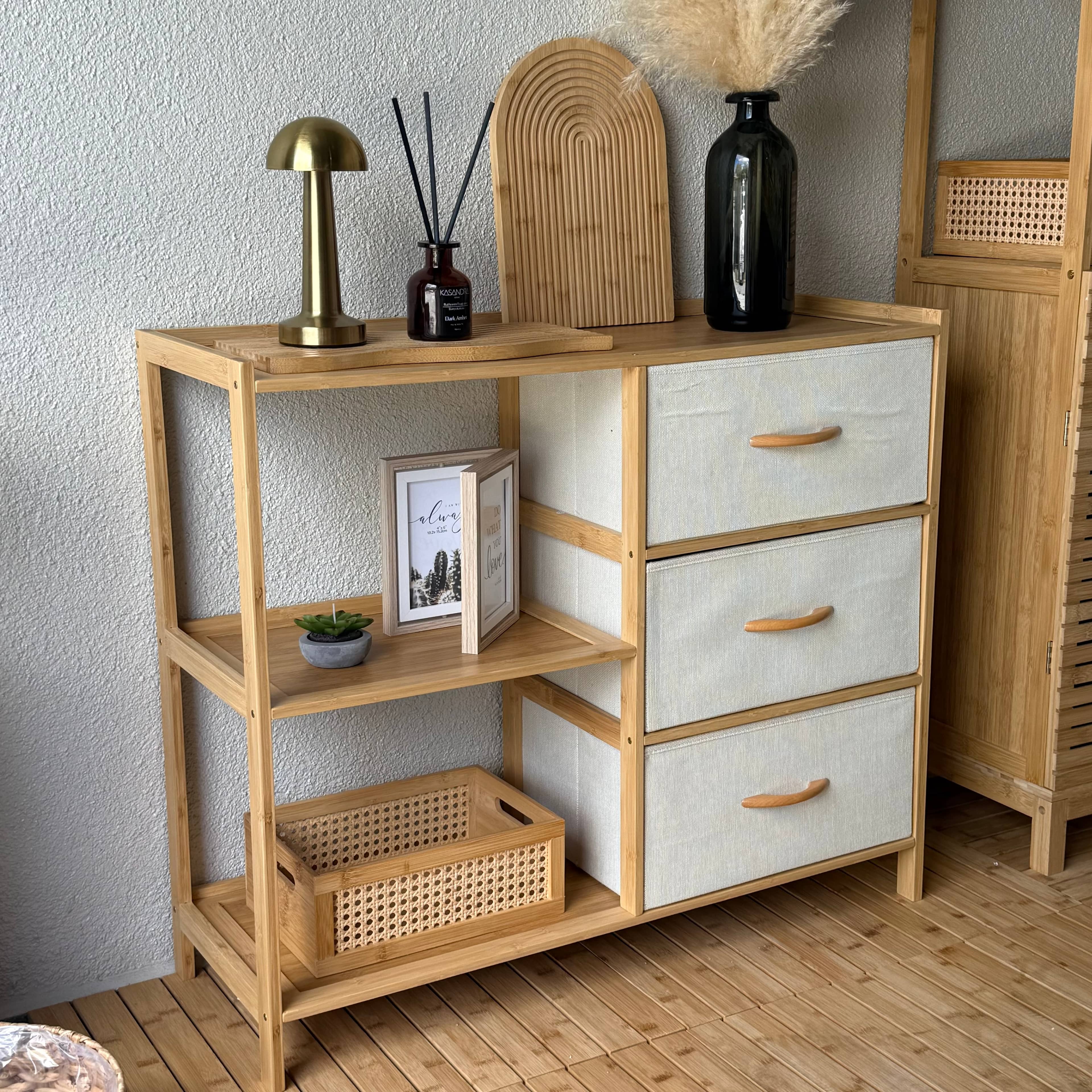 Panalı 3 Çekmeceli Katlı Bambu Raf (Süper Fiyat) KOD:9197 