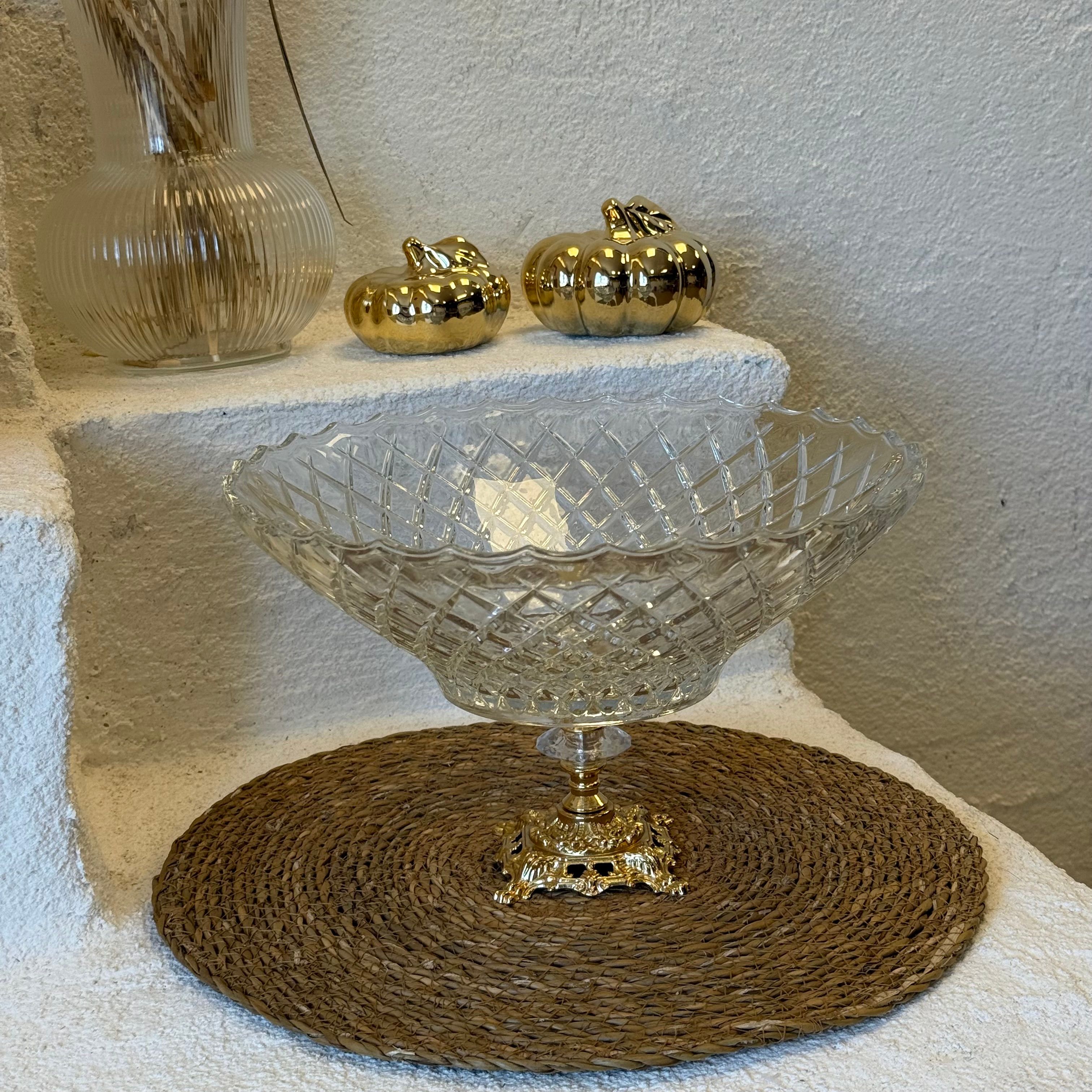 Hanedan Gold Ayaklı Cam Kase 29x29x18 cm (2721)