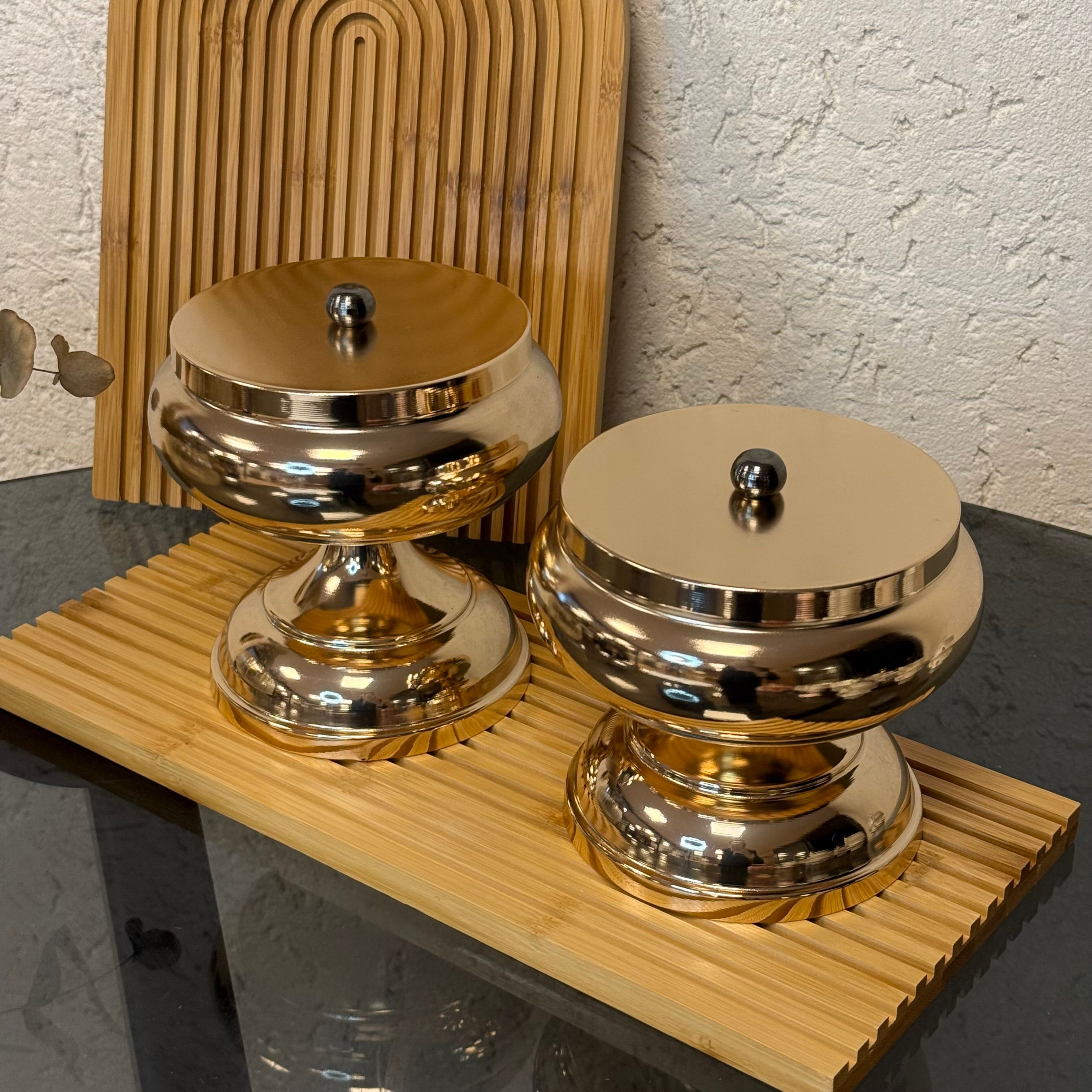Evanev İkili Dekoratif Ultra Lüks Metal Şekerlik Set, (Bronz)