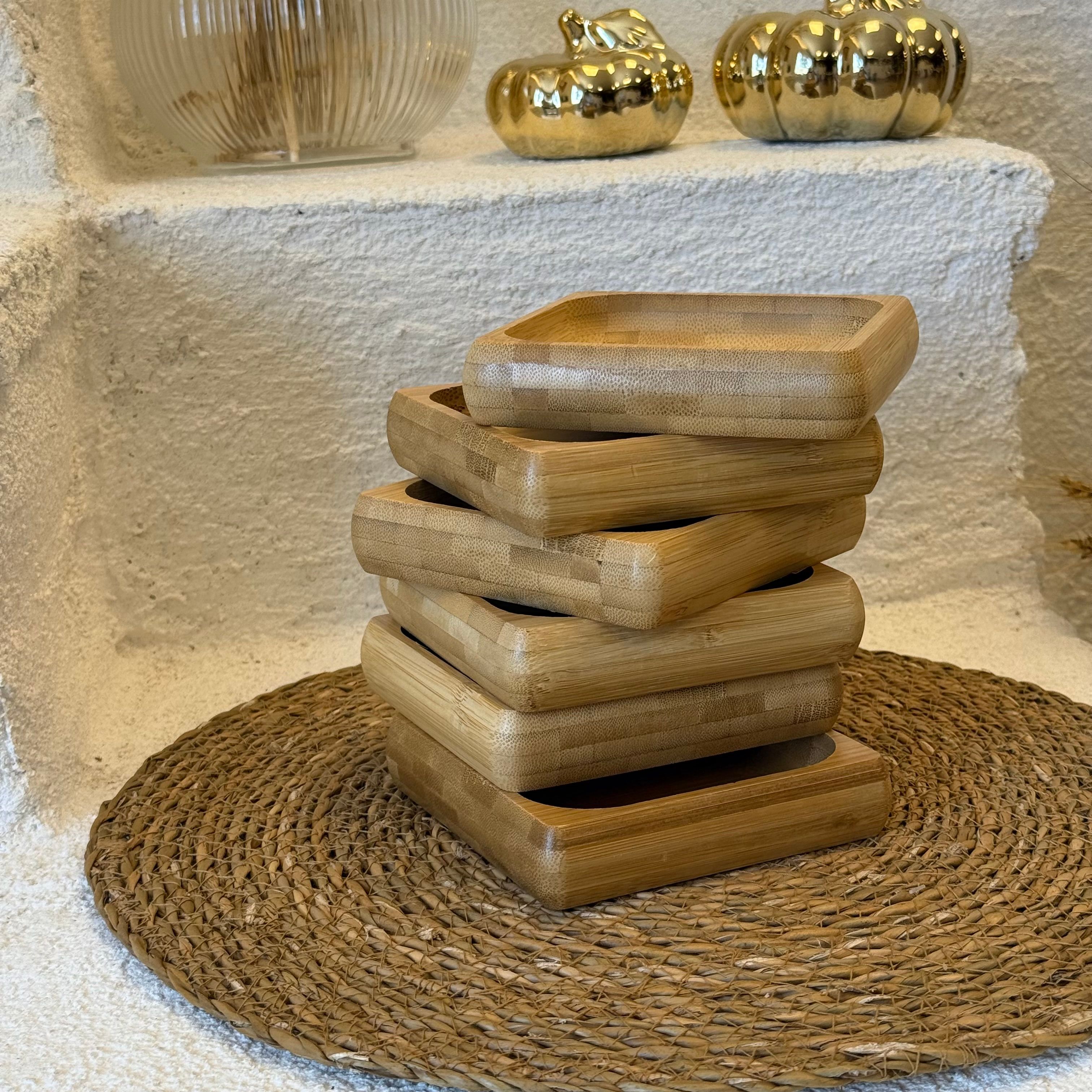  Eva Bambu Kare Çerezlik Kahvaltılık Seti 12x12x2,5 cm 6 adet (SÜPER FİYAT)