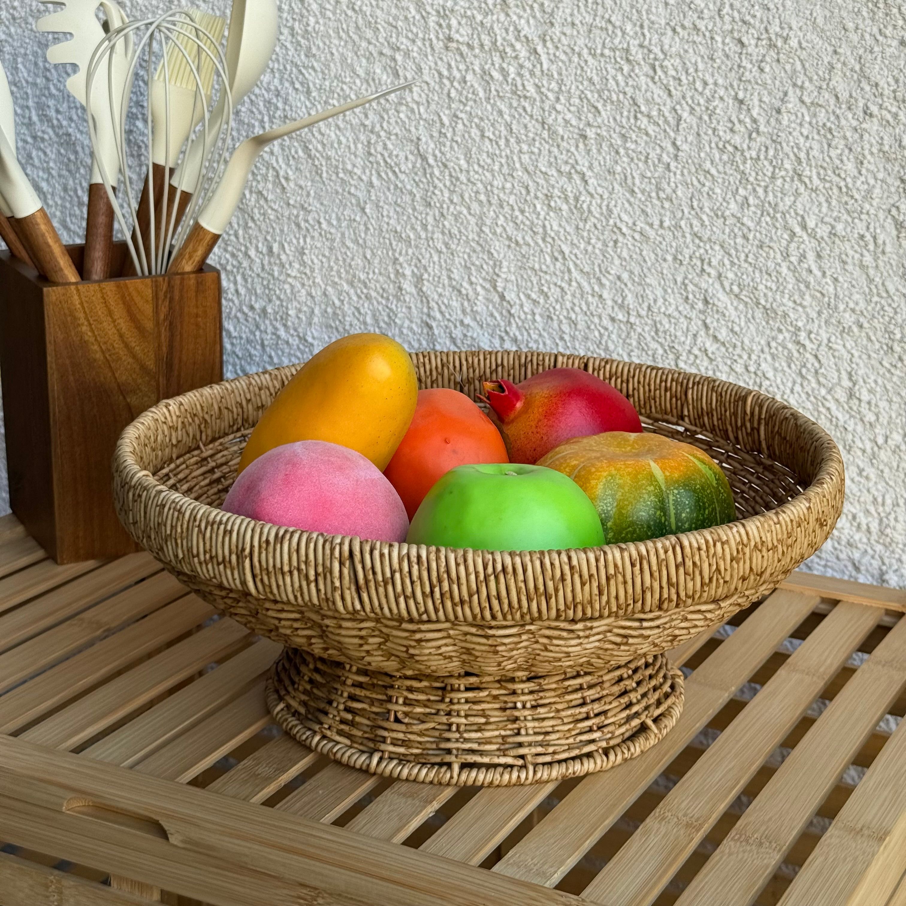 Lara Rattan Ayaklı Yuvarlak Büyük Boy Meyvelik 31 CM Naturel 