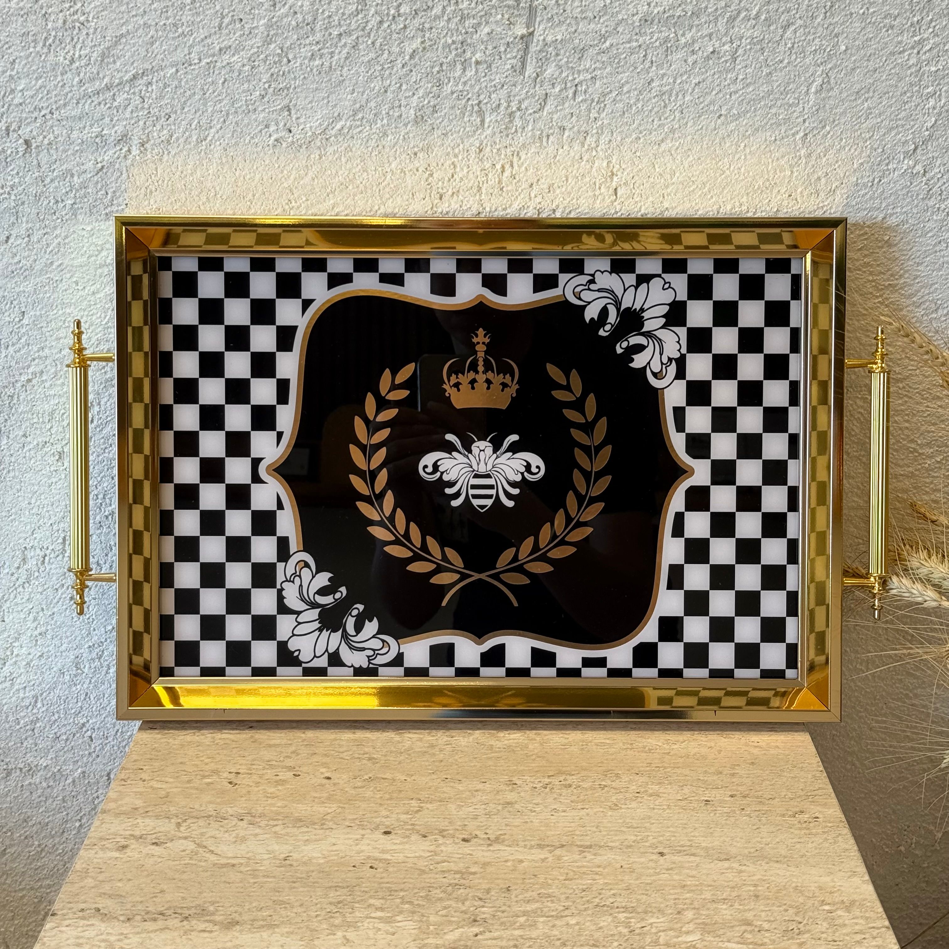 Dama Büyük Boy Lüks Gold Detaylı Tepsi Beyaz 48x29 cm 