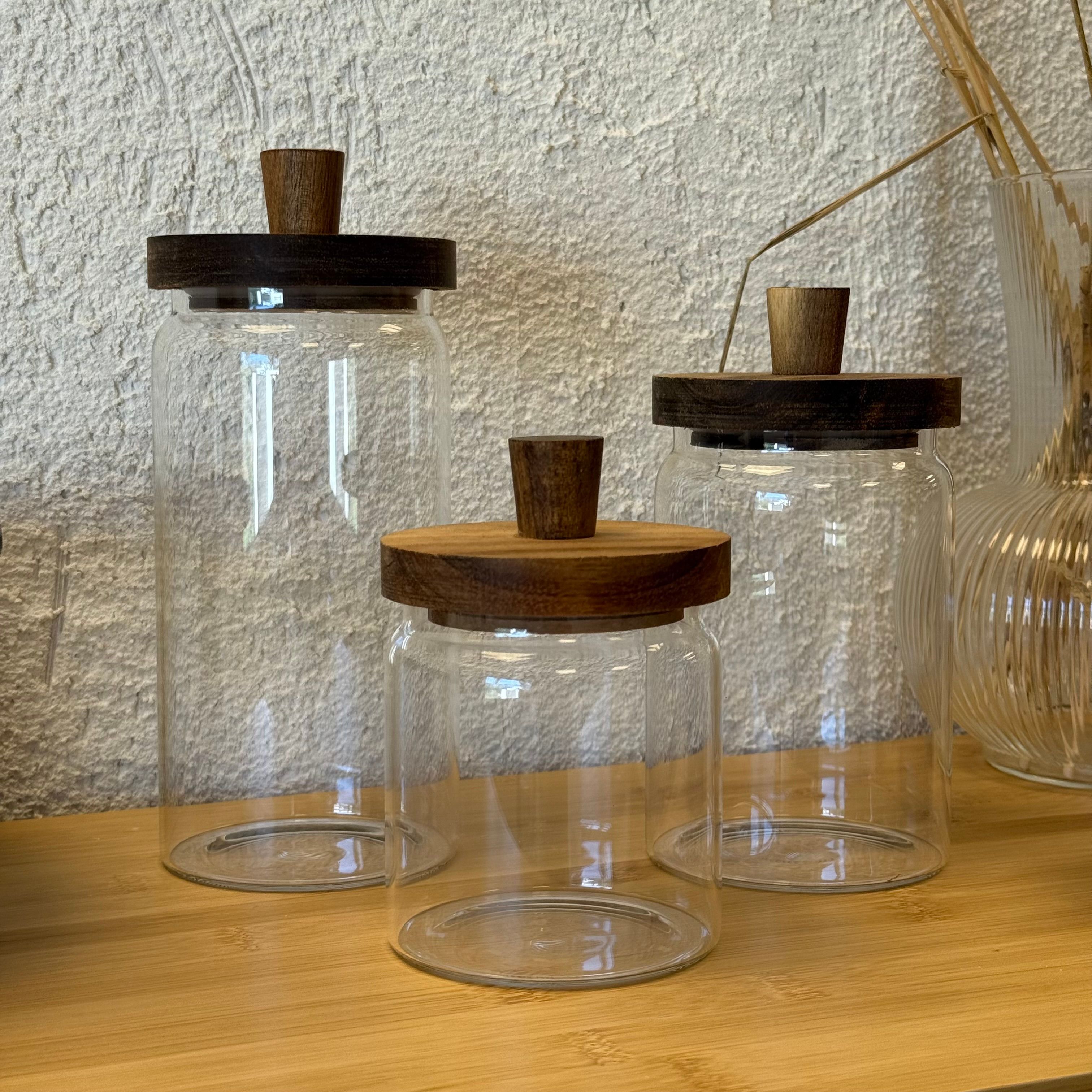 Akasya Kapaklı 3 Boy Cam kavanoz Seti 950 ml, 700 ml, 450 ml 