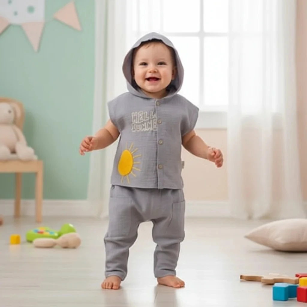 Kapşonlu Müslin 2 li Takım - Gri