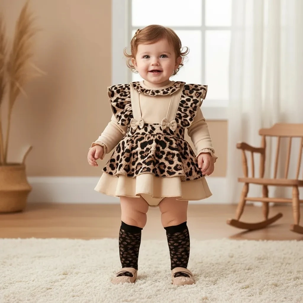 Leopar Desenli 4 Parça Takım