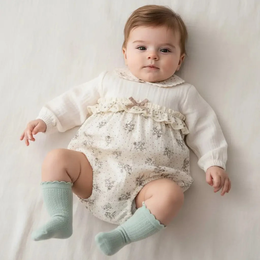 Çiçekli Müslin Romper - Mint Yeşili