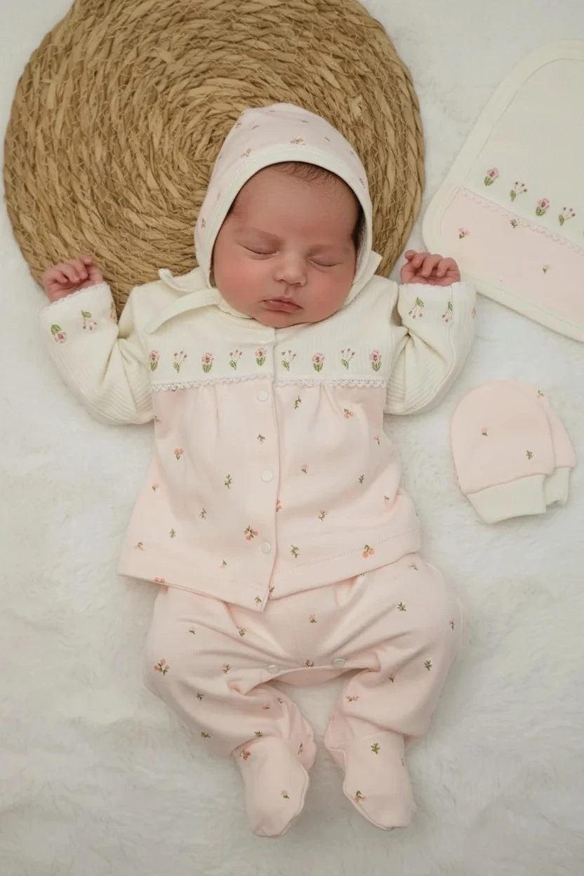 Çiçek Nakışlı 5 li Hastane Çıkışı - Somon