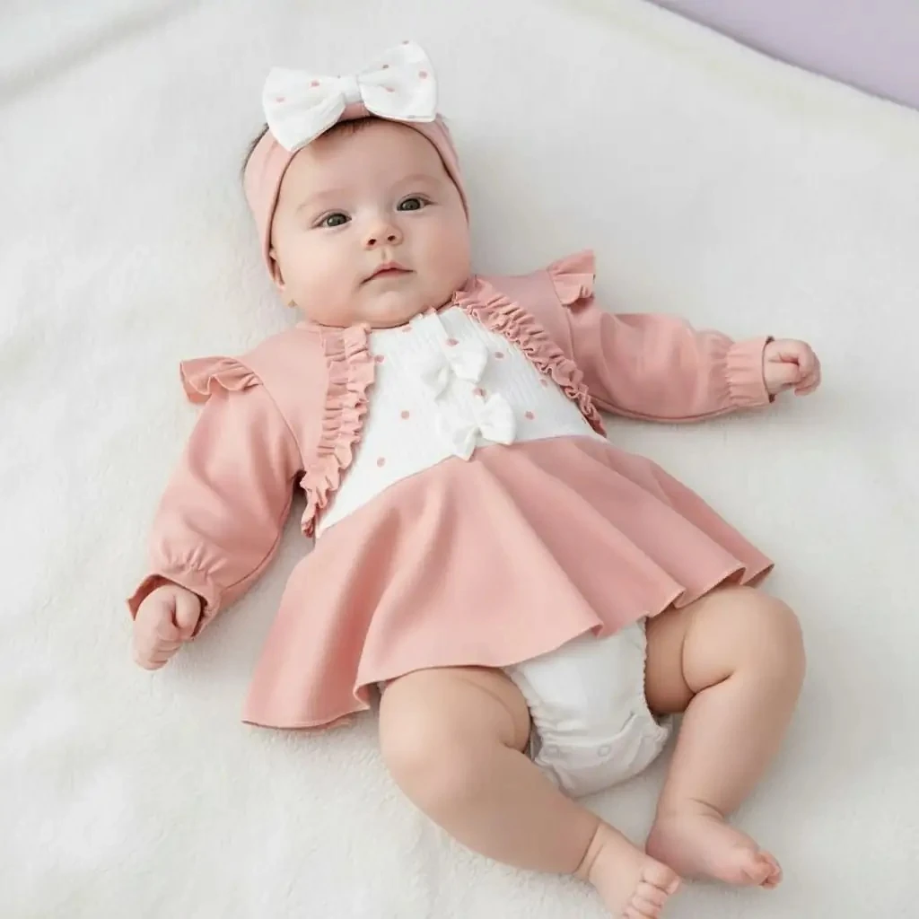 Fiyonklu Puantiyeli Romper - Somon