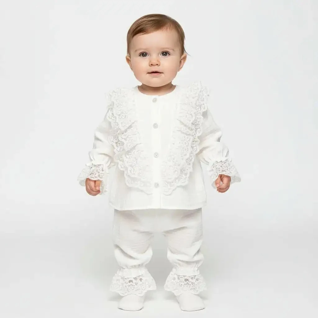 Fırfırlı Müslin Takım - Ekru