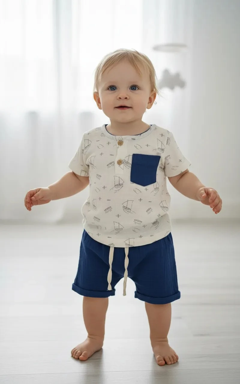 Müslin 2 Parça Şortlu Erkek Takım