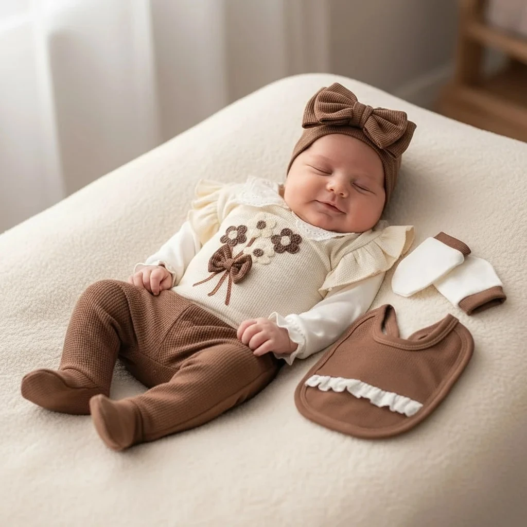 Dantel Yakalı 5 li Hastane Çıkışı - Kahverengi