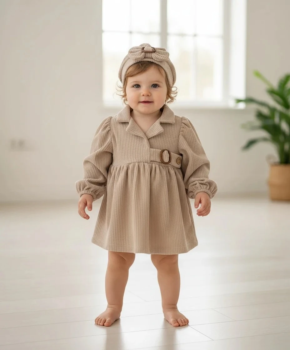 Şapkalı 2 li Kadife Elbise