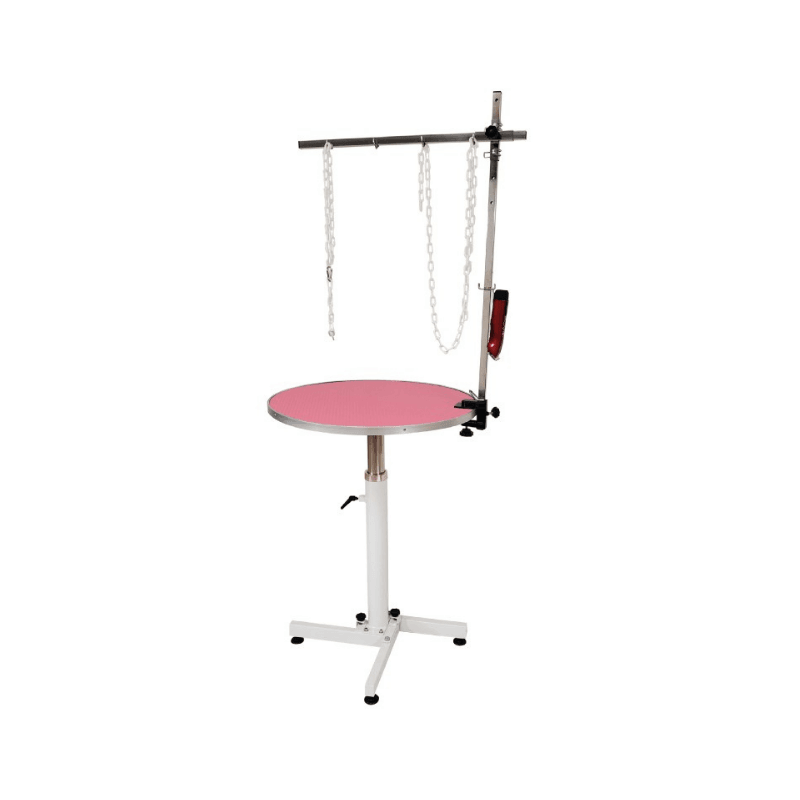 Evolutech Yuvarlak Pembe Pistonlu Pet Kuaför Masası