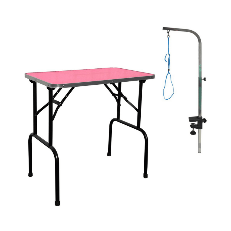 Evolutech Katlanabilir Pembe Taşınabilir Pet Kuaför Masası (90 cm x 60 cm)
