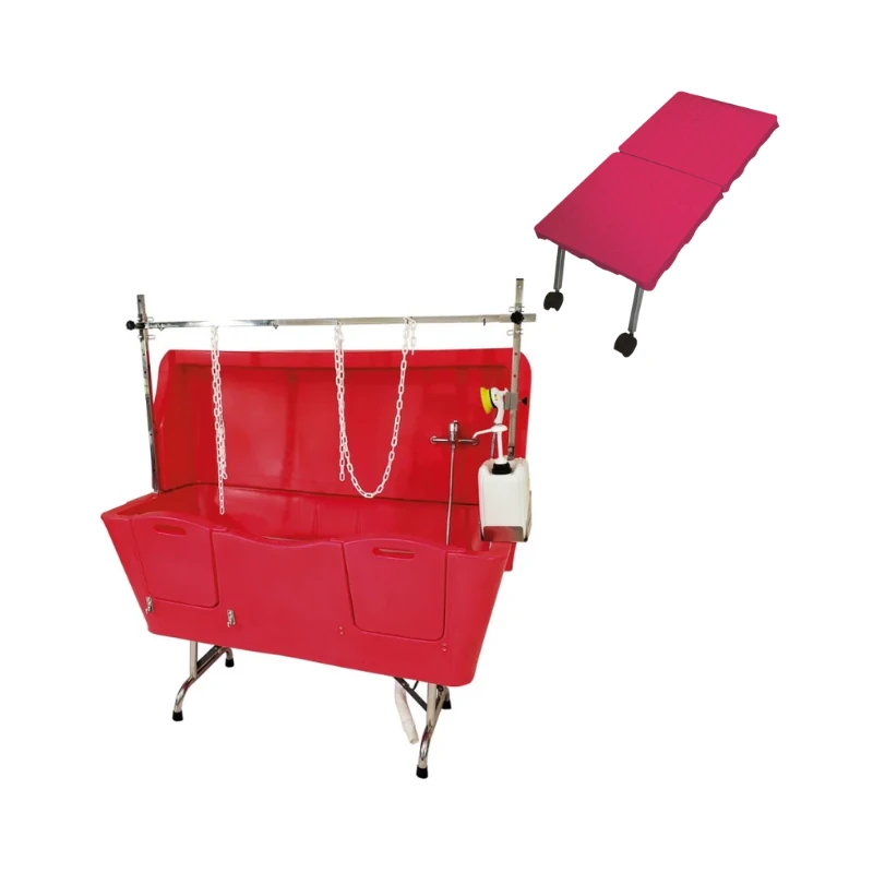 Evolutech Termoplastik Sabit Ayaklı Kedi ve Köpek Banyo Küveti Kırmızı (Rampalı)