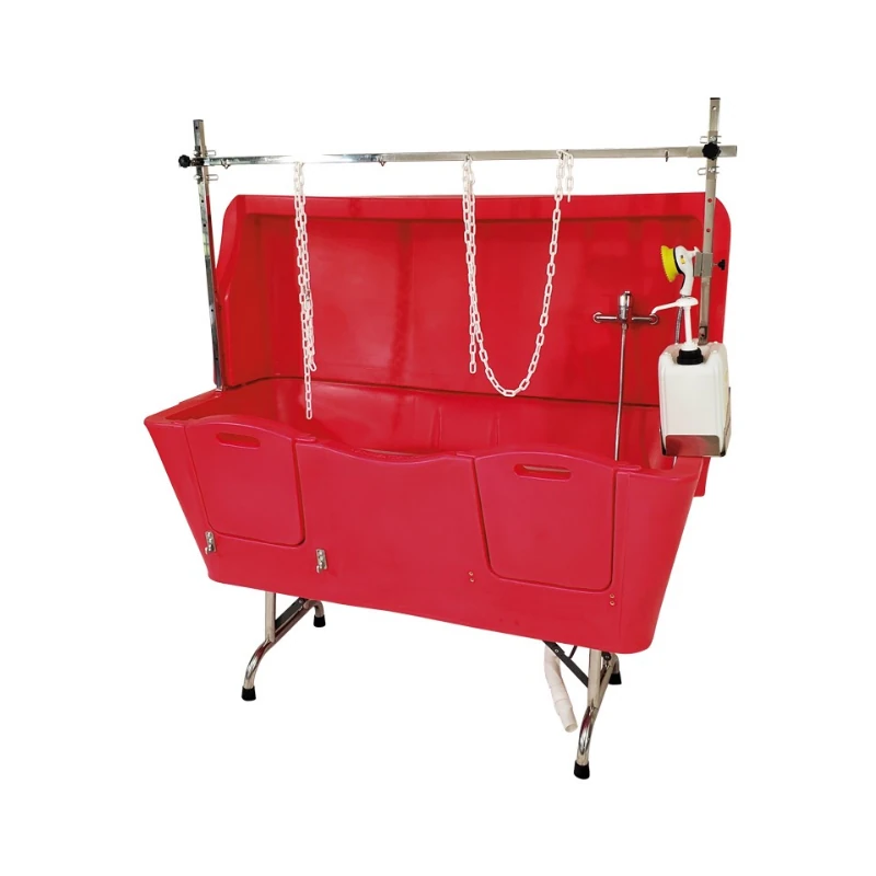 Evolutech Termoplastik Sabit Ayaklı Kedi ve Köpek Banyo Küveti Kırmızı (Rampalı)