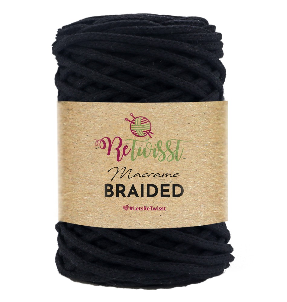 4MM 250G MACRAMÉ TRESSÉ NOIRE  - LE NOIR