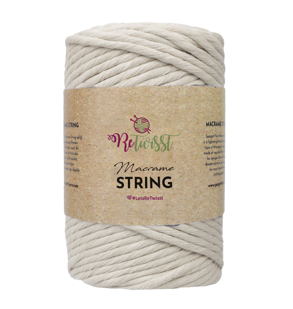 5mm 500g Stringa di Macramè Zucchero Bianco - Retwisst Recycled Craft Yarns  Crochet and Knitting