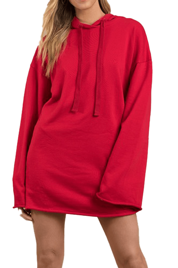 Fit Rahat Kesim %100 Pamuk Kapüşonlu Şardonlu Kırmızı Sweatshirt