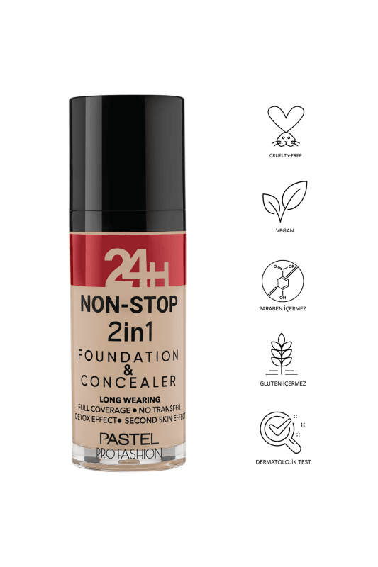 Pastel 24H Non Stop 2in1 Foundation &amp; Concealer Fondöten &amp; Kapatıcı 603 Ivory