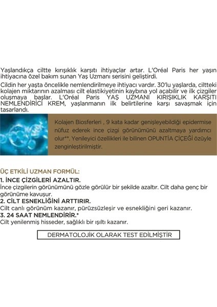 Loreal Paris Yaş Uzmanı 30+ Kırışıklık Karşıtı Nemlendirici Krem 50 ML