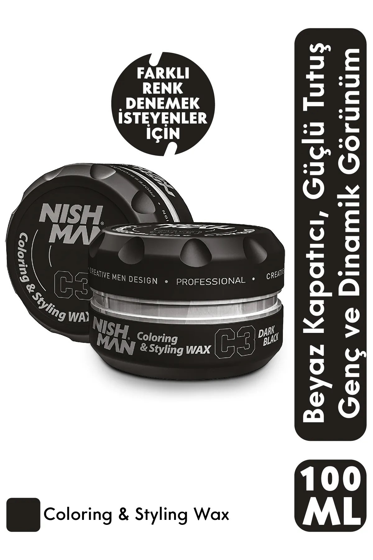 Nıshman Beyaz Saç Boyayan Şekillendirici Siyah Wax 100 ML